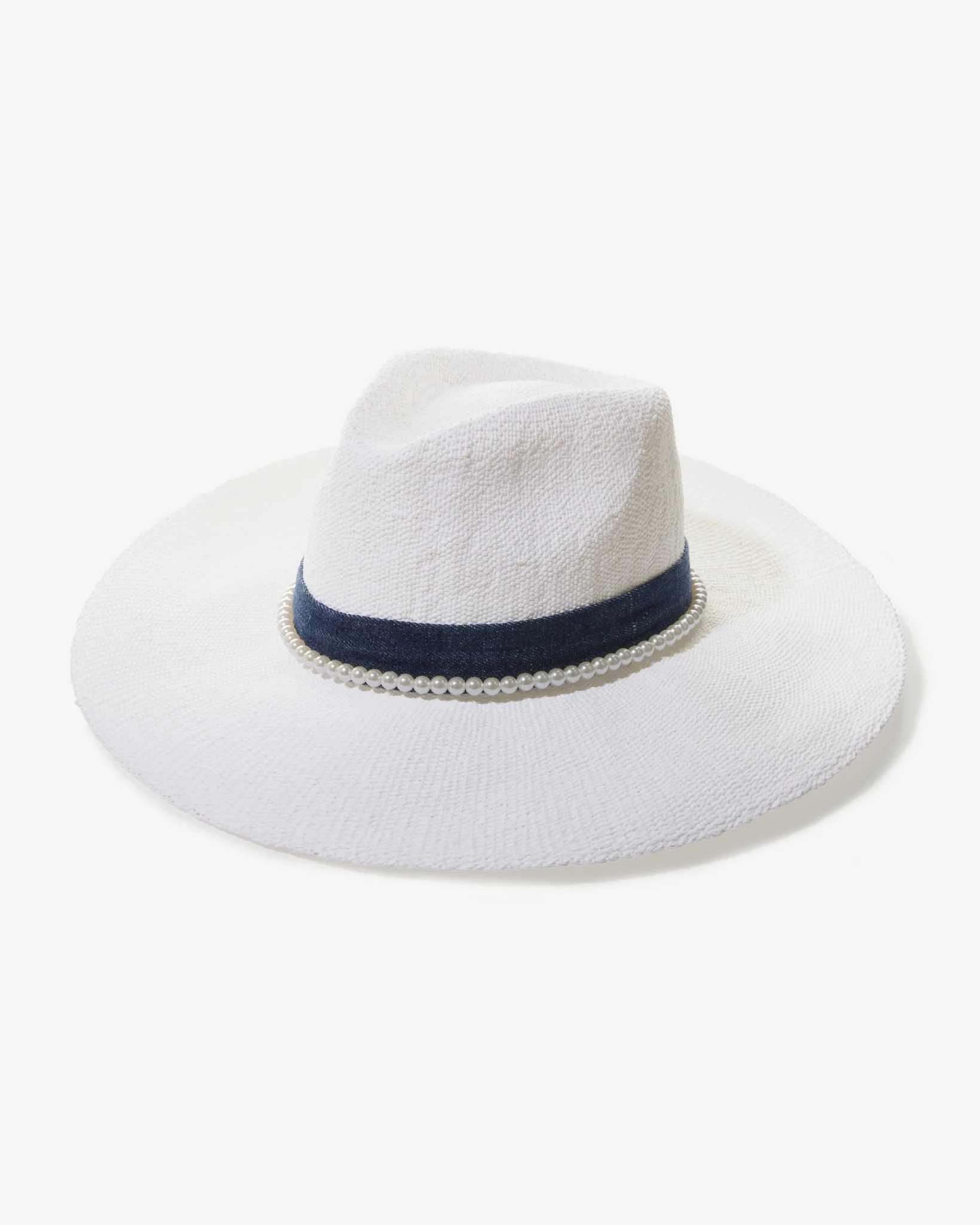 Denim and Pearl Trim Hat White/Blue - Mycitystee