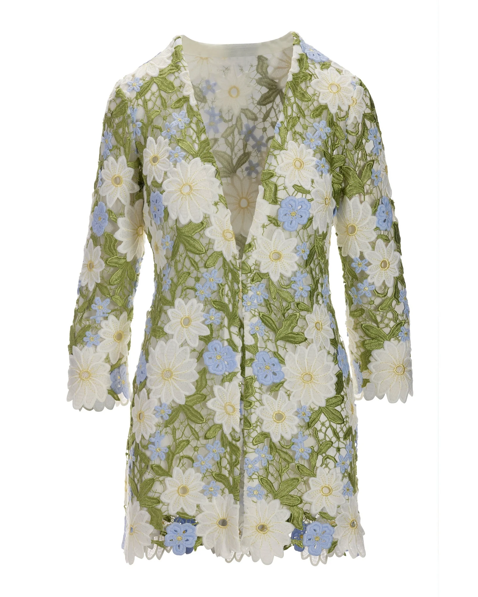 Daisy Floral Lace Hip-Length Duster Blue Multi - Mycitystee