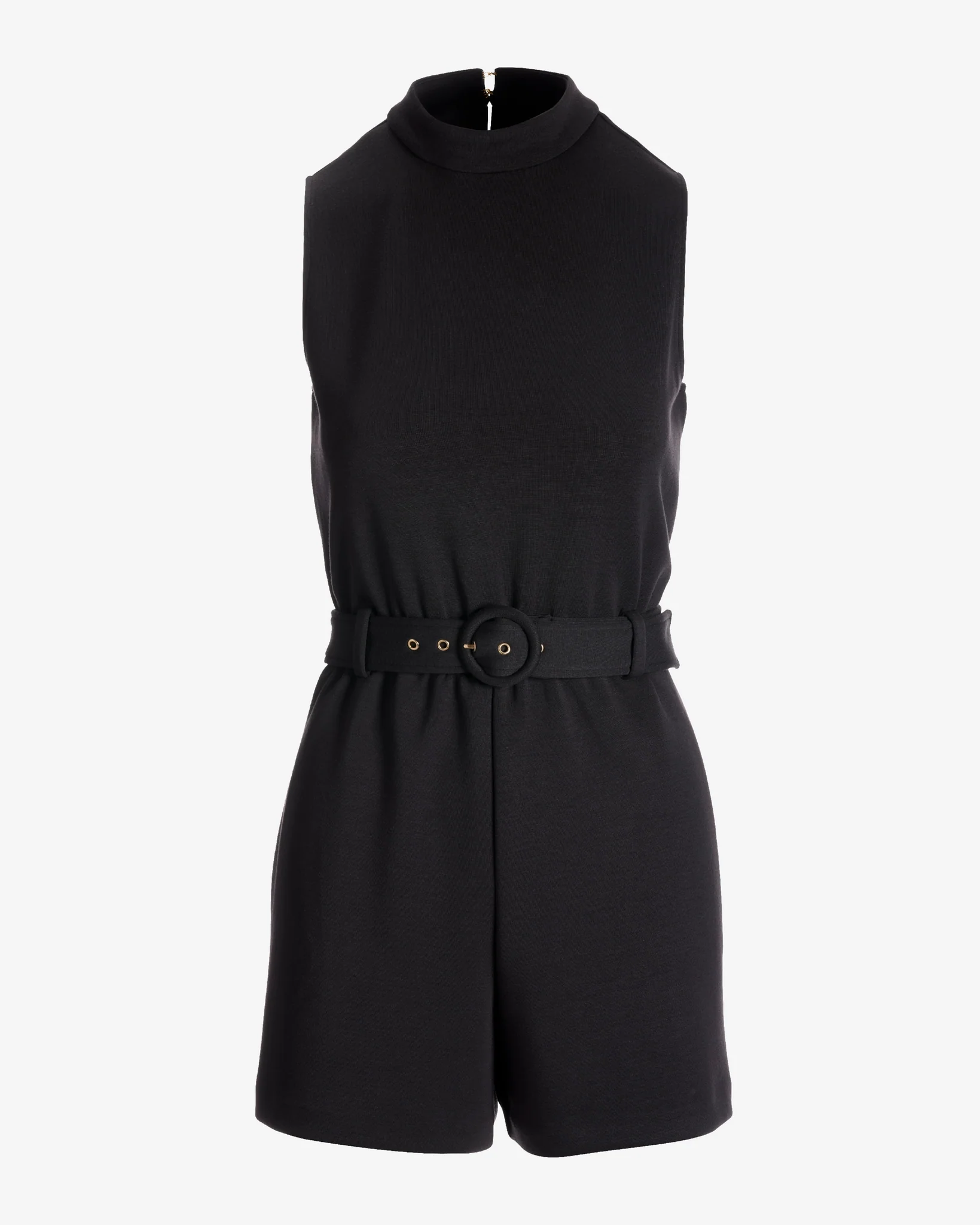 Mock Neck Belted Romper Proper Black - Mycitystee