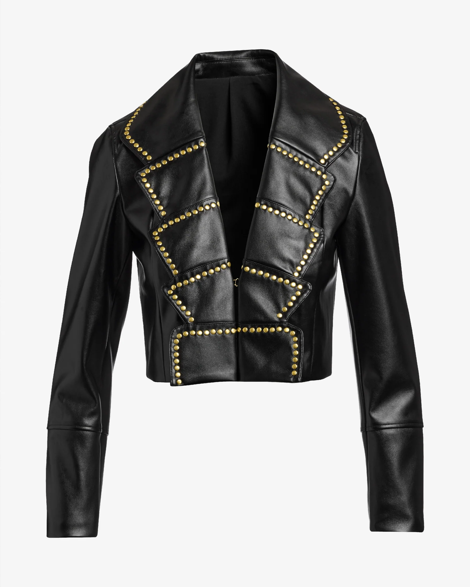 Studded Scalloped Faux Leather Jacket Black - Mycitystee