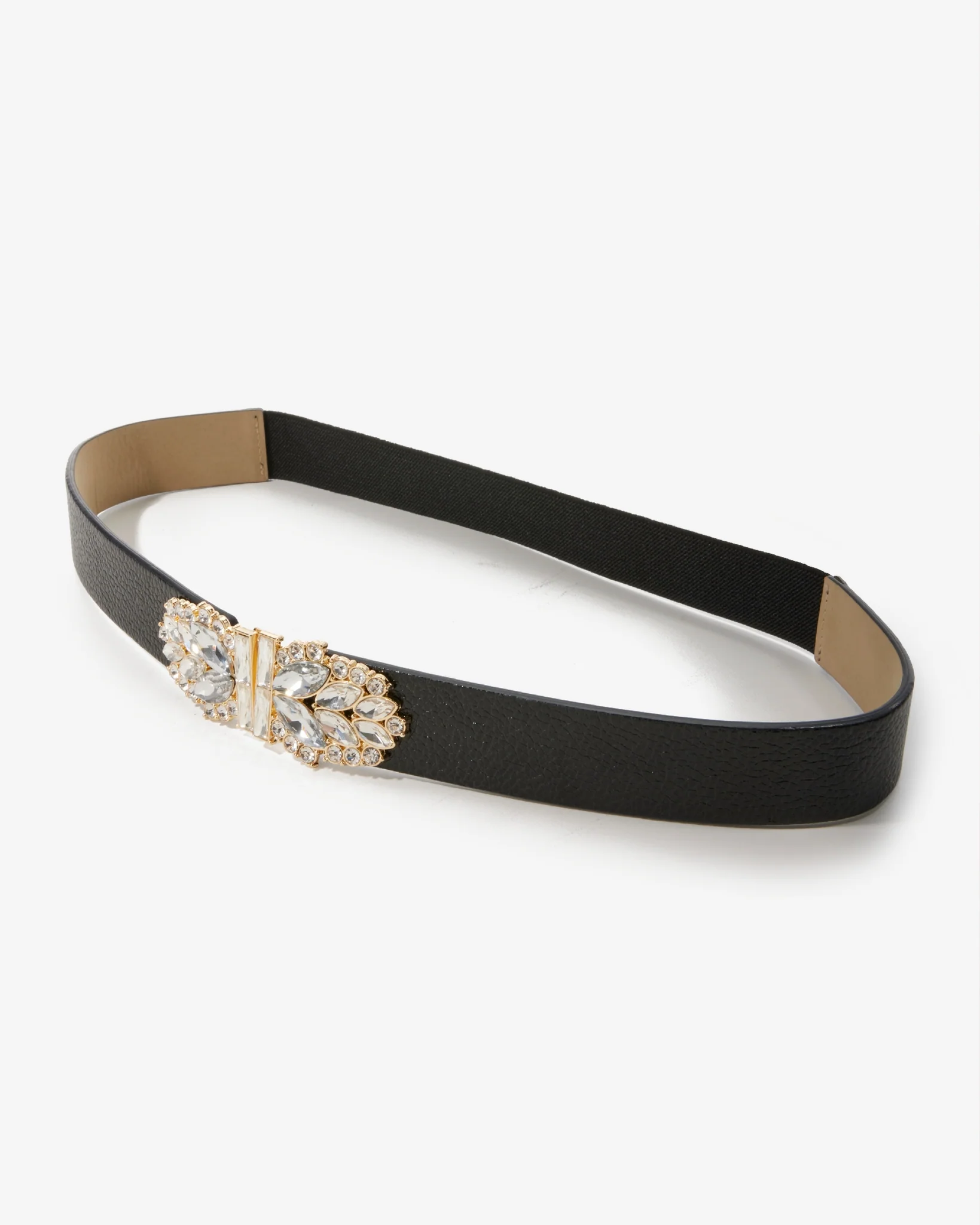 Crystal Embellished Elastic Waist Belt Black - Mycitystee