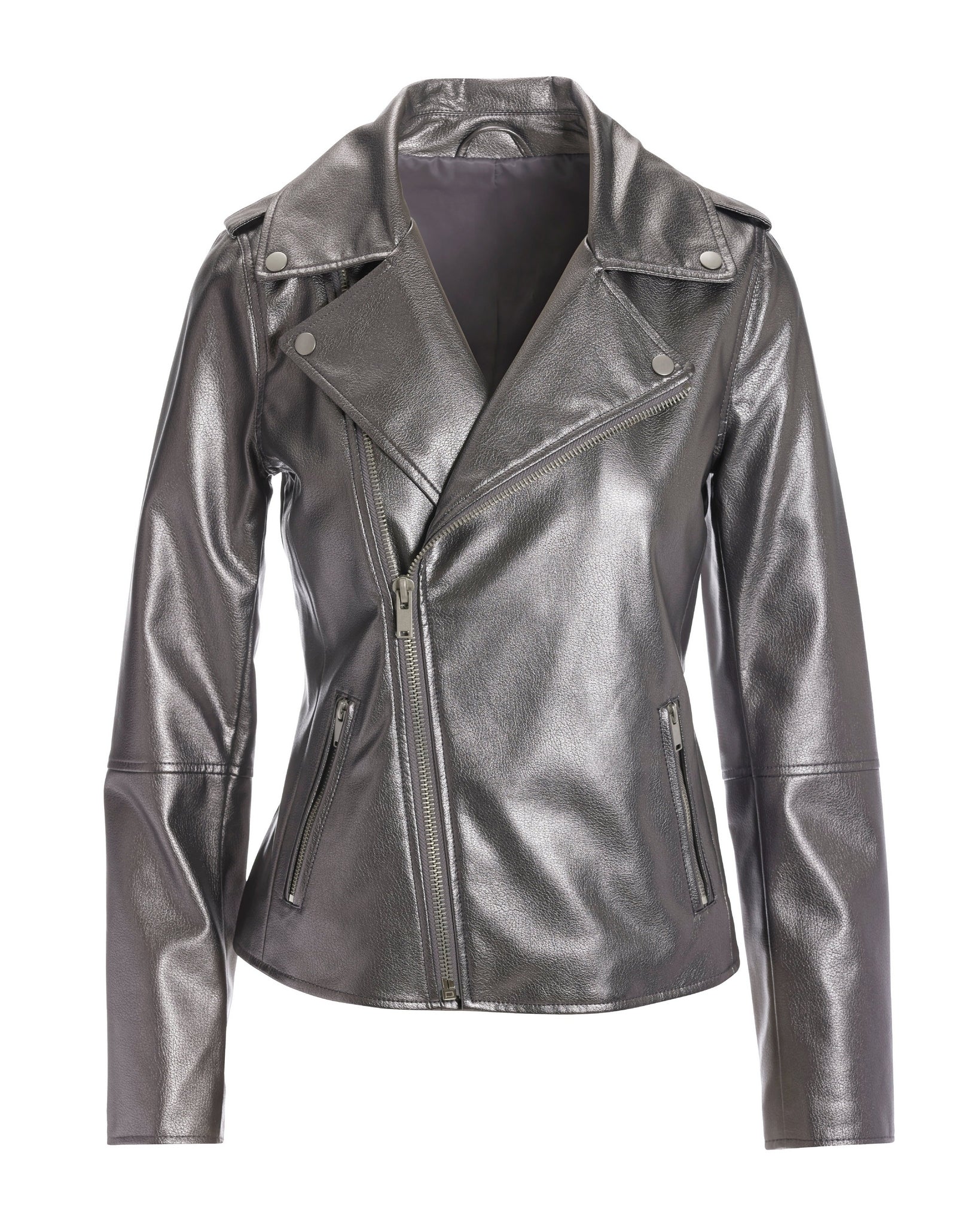Metallic Faux Leather Moto Jacket Metallic Pewter - Mycitystee