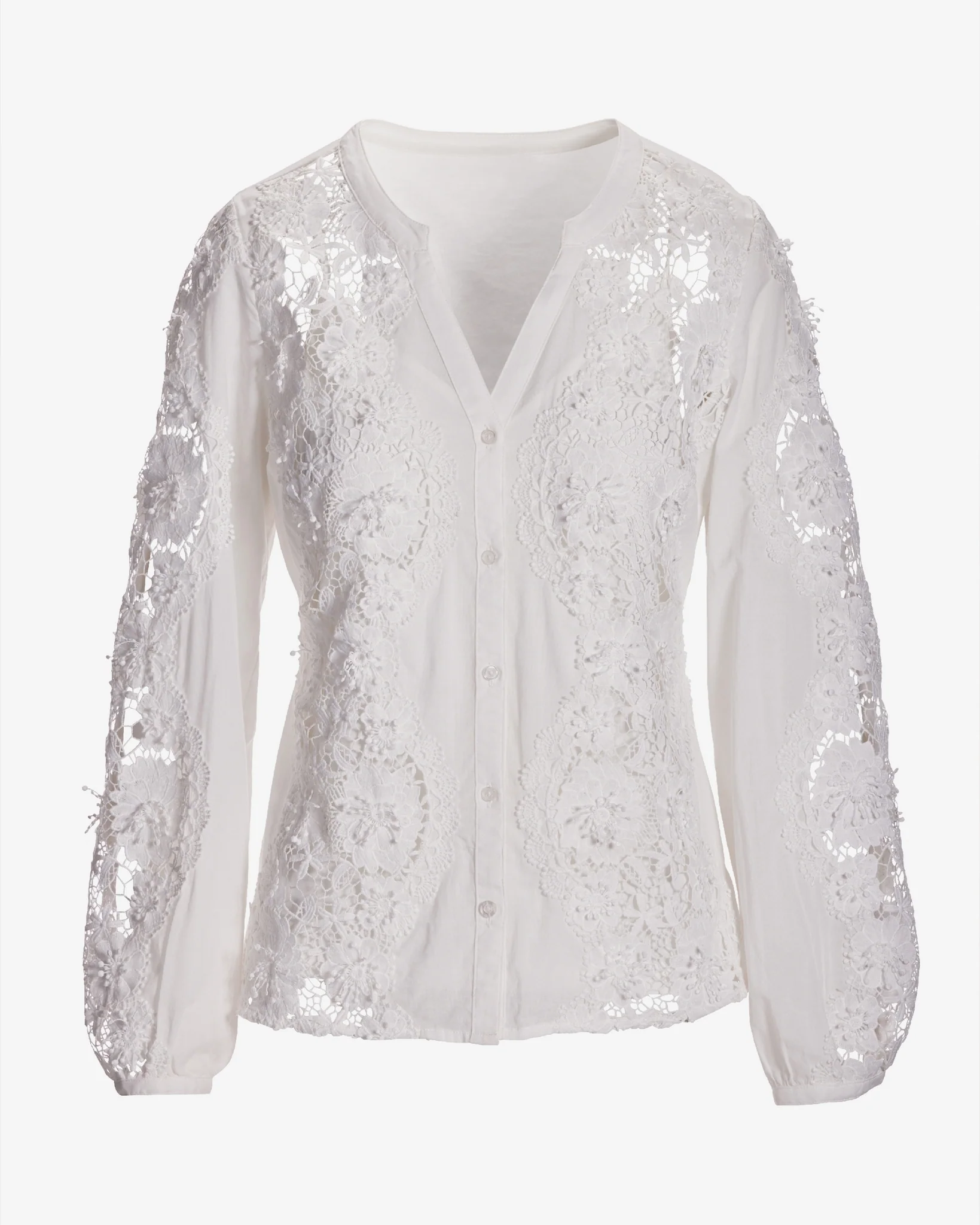Lace Inset Button Up Blouse White - Mycitystee