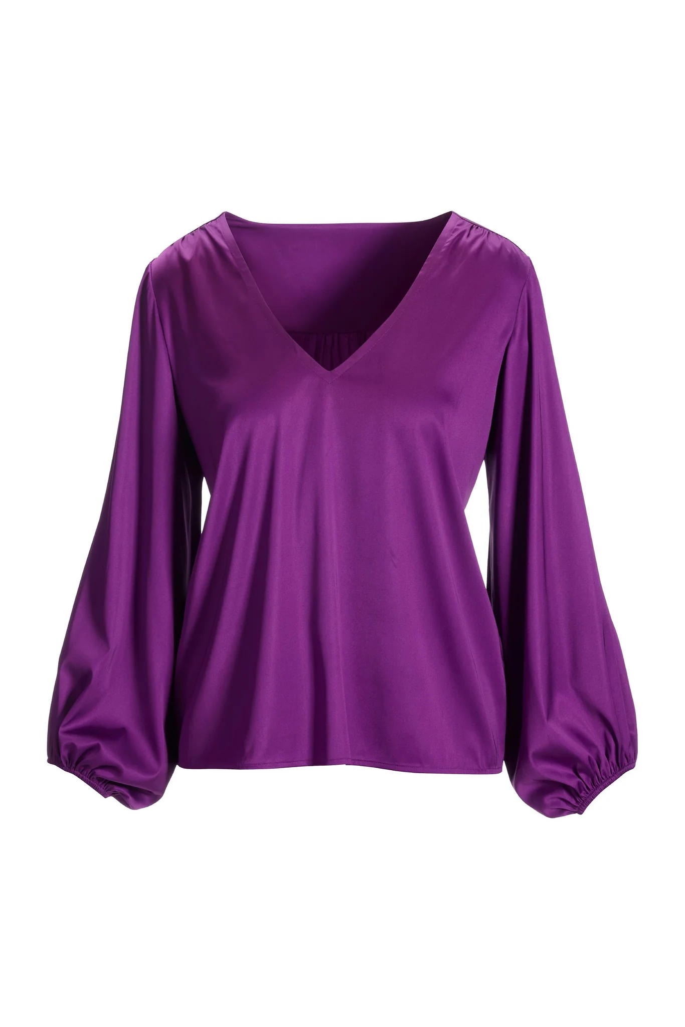 Scarlett V-Neck Charmeuse Blouse Purple Cactus Flower - Mycitystee