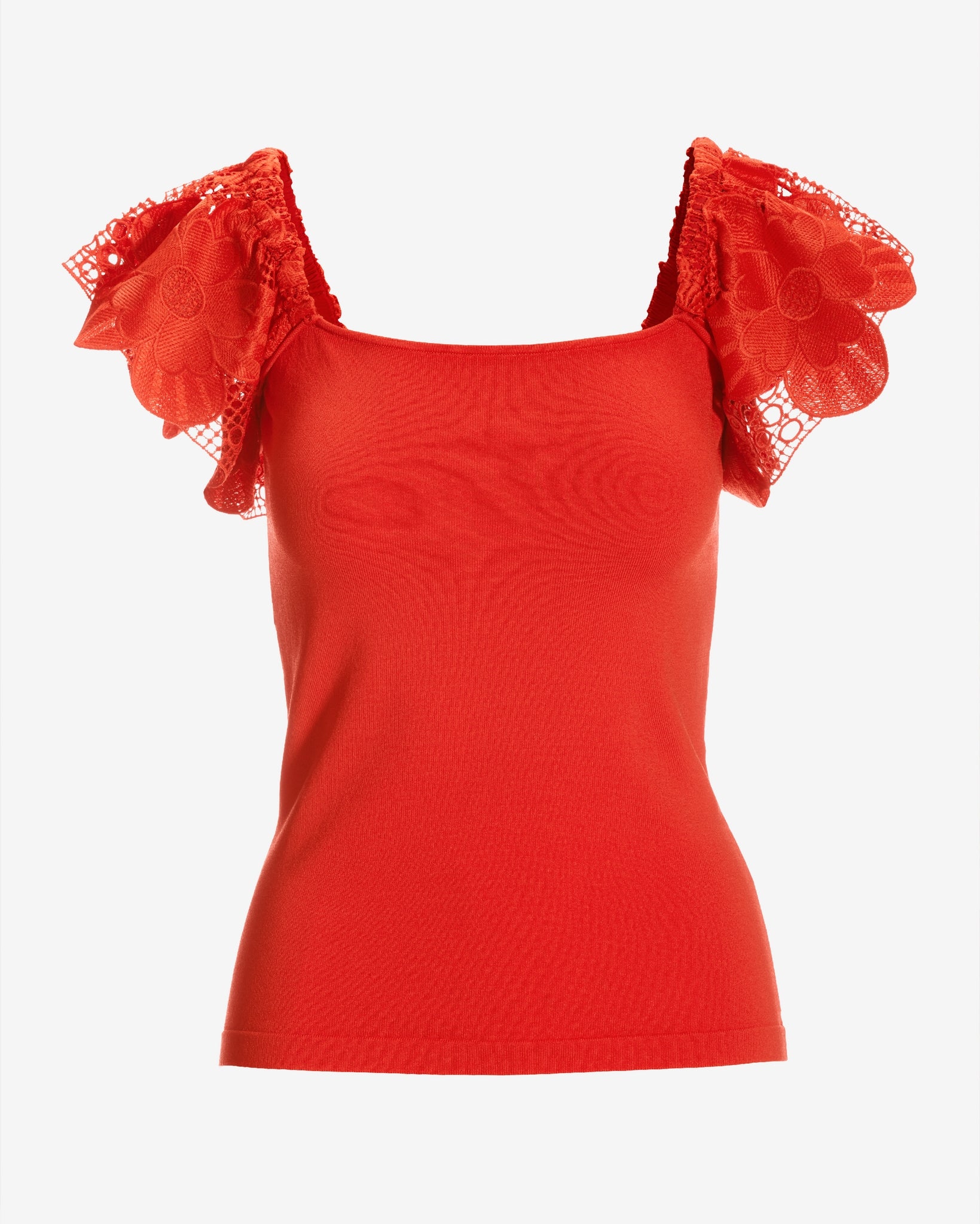 Lace Ruffle Sleeve Sweater Flame - Mycitystee