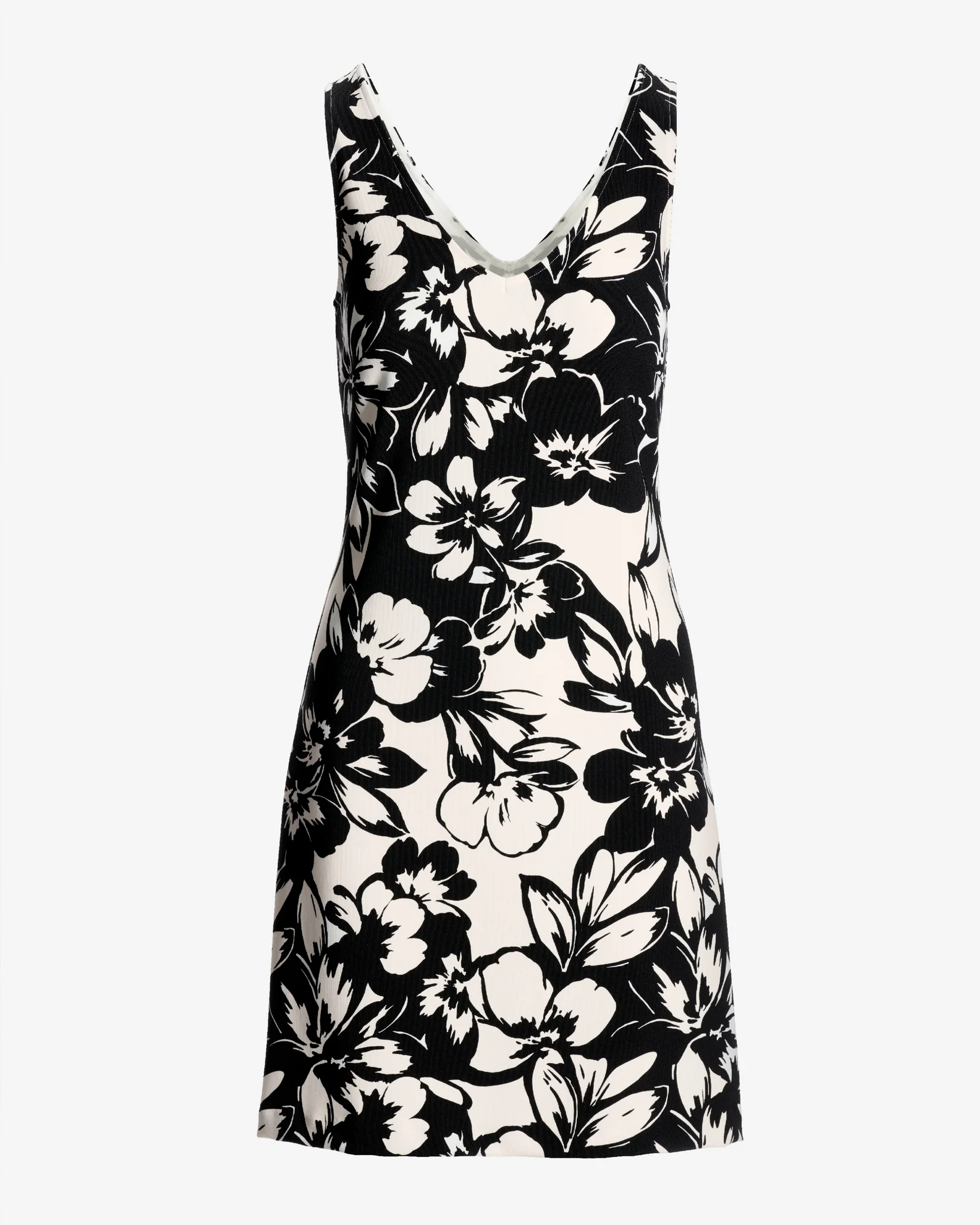 Beyond Travel Contrast Fleurs Print V Neck Cross Back Short Dress Ivory Coast/Jet Black - Mycitystee