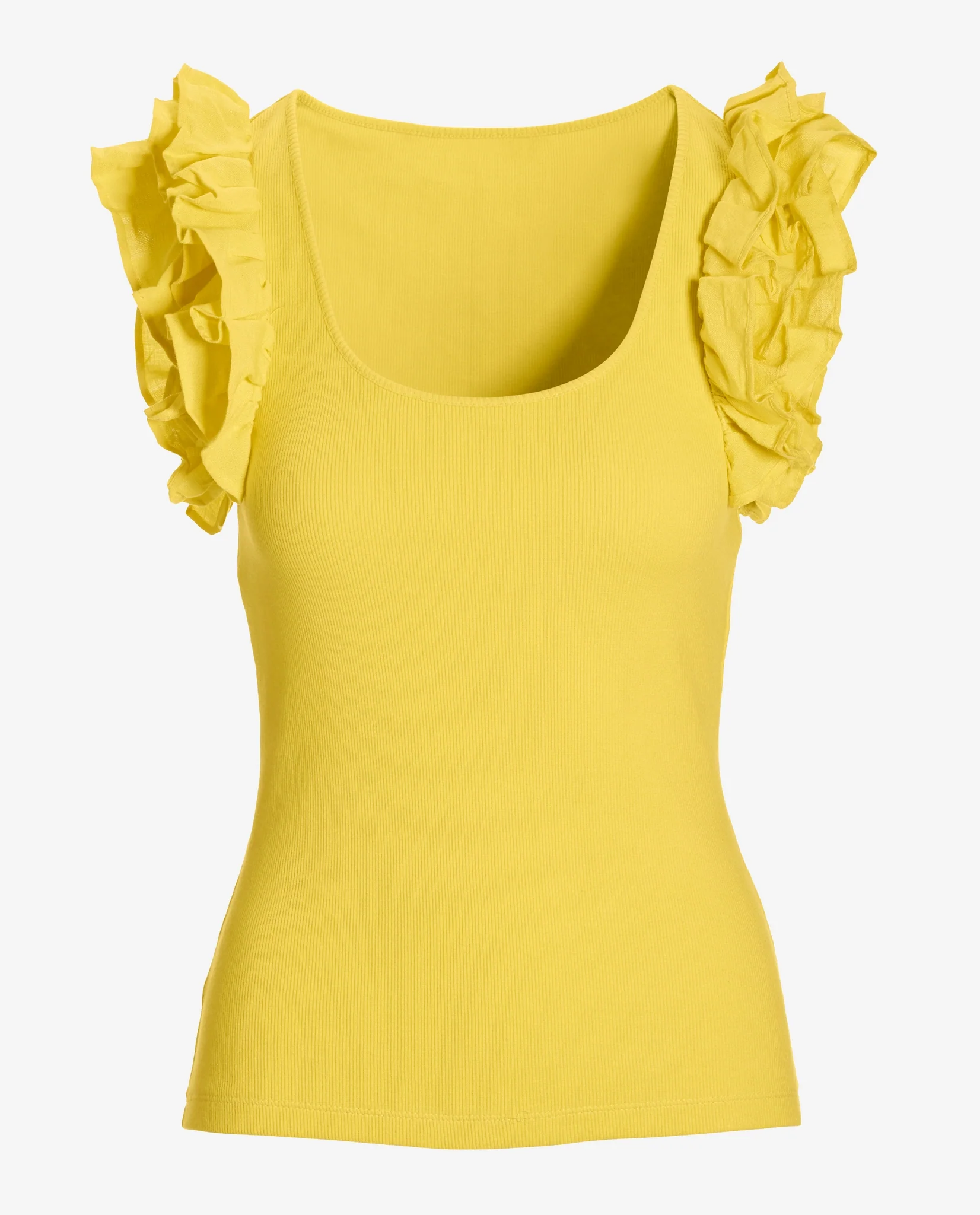 Linen Ruffle Ribbed Top Lemon Drop - Mycitystee