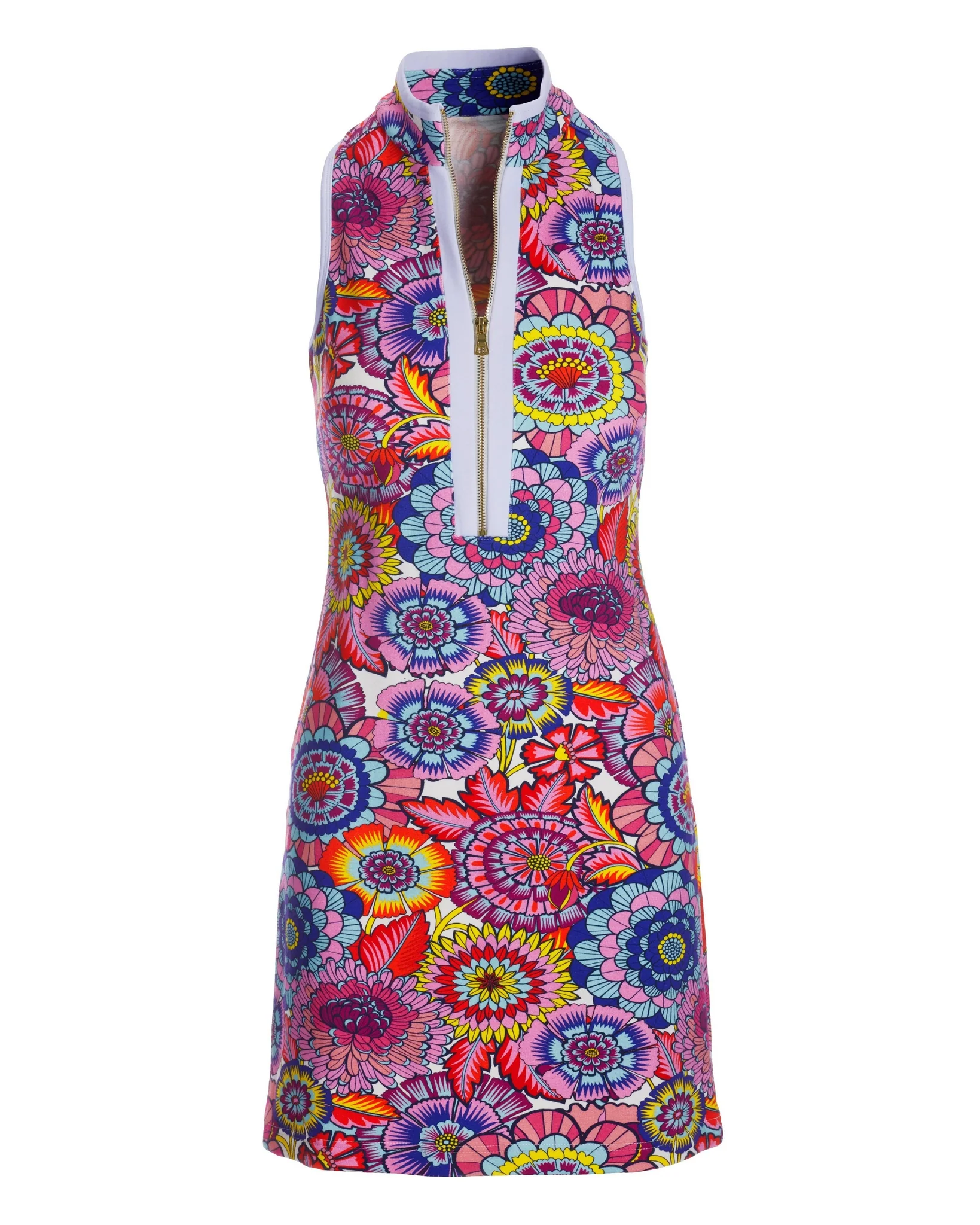 Montauk Blooms Abstract Chic-Zip Sleeveless Print Dress Multi - Mycitystee