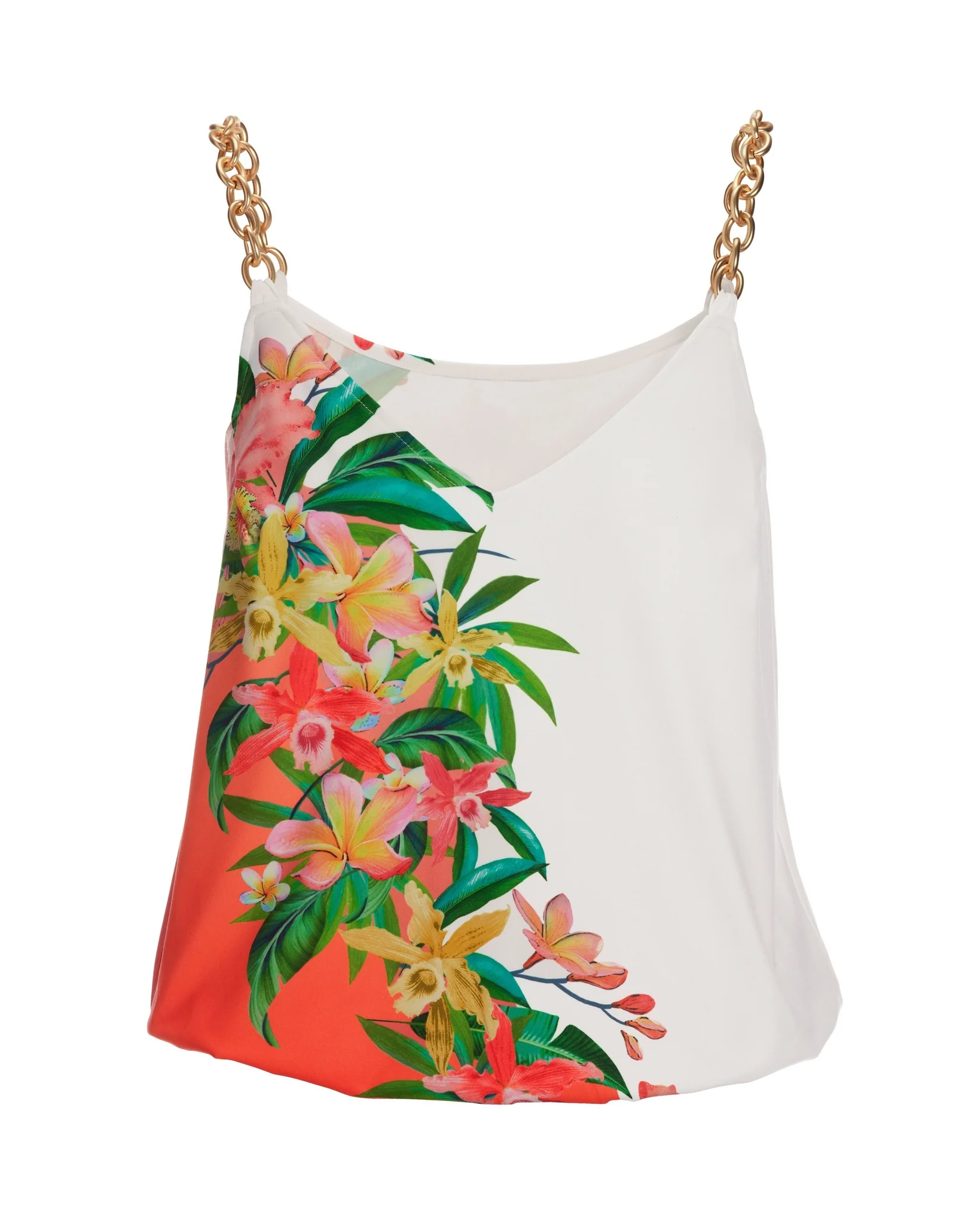 Getaway Floral Chain Strap Blouson Knit Top Coral/Green - Mycitystee