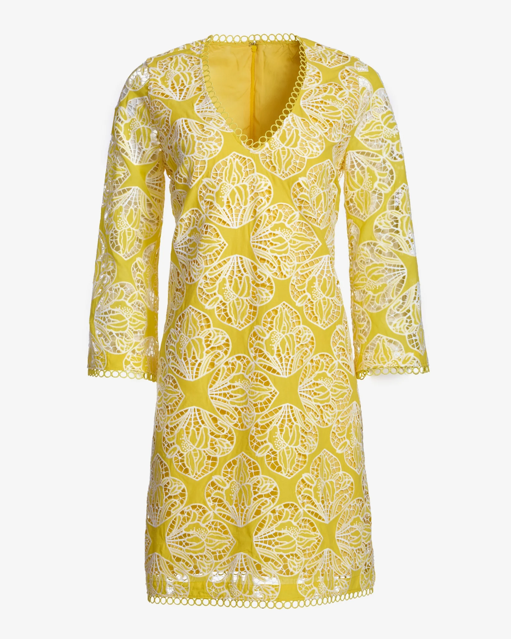 Two Tone Lace Three Quarter Sleeve Dress Lemon Drop - Mycitystee