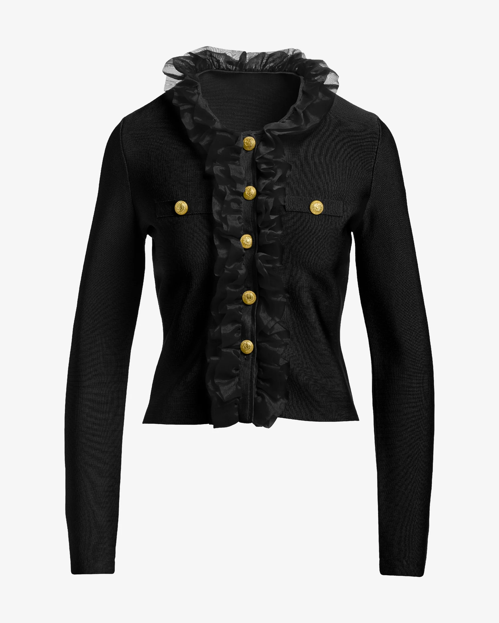 Ruffle Trim Bandage Cardigan Proper Black - Mycitystee