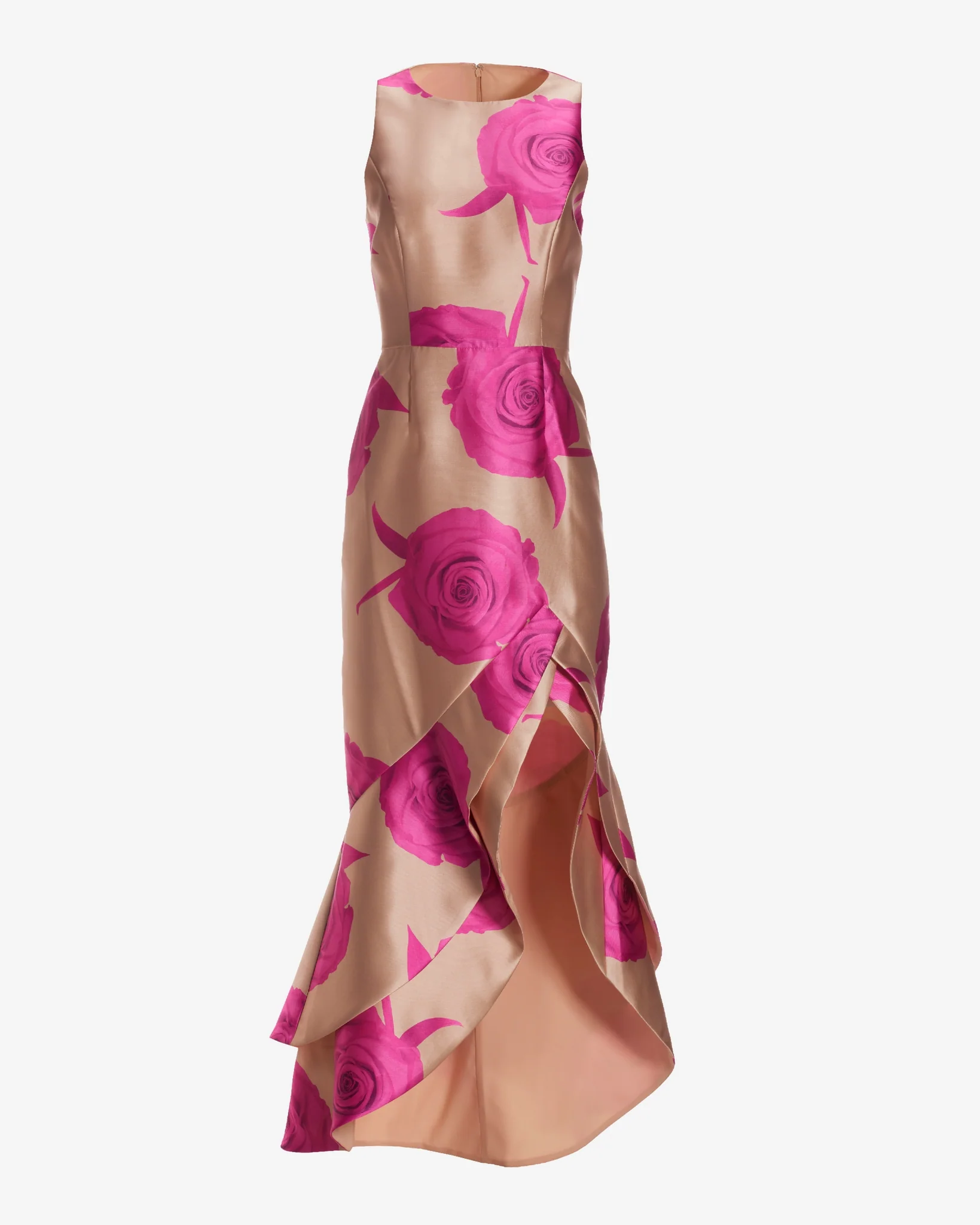 Exploded Rose Print High Neck Ruffle Gown Pink Multi - Mycitystee