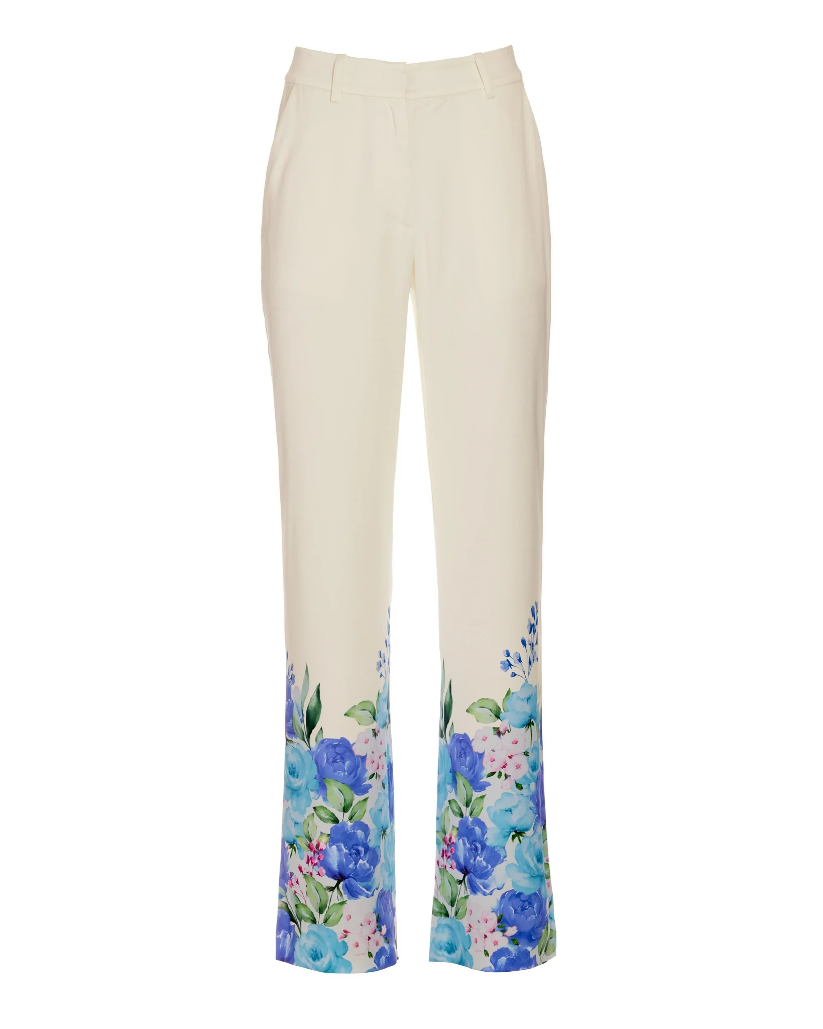 Garden Fete Floral Print Trouser White Blue Multi - Mycitystee