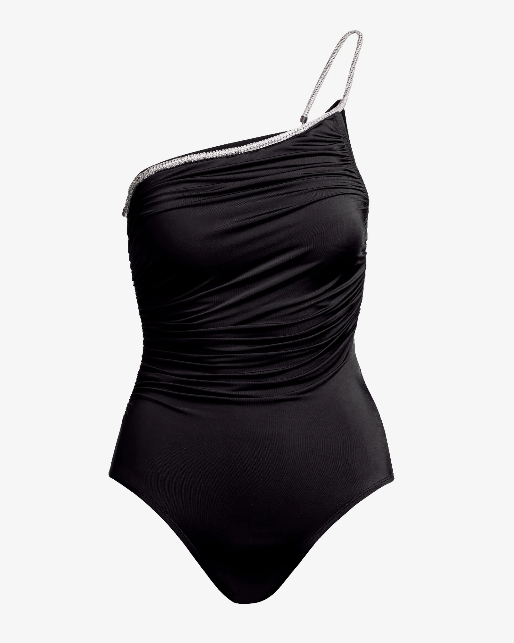 Rhinestone Trim One Shoulder One Piece Black - Mycitystee