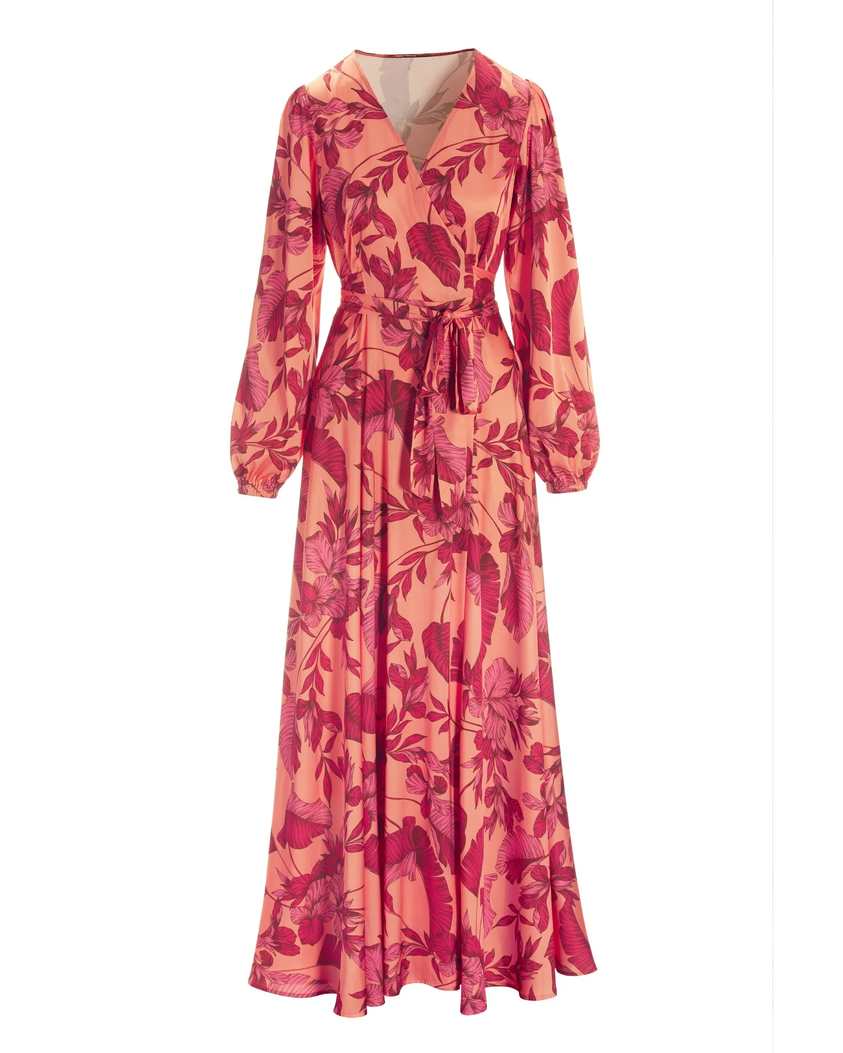 Tropical Nights Print Wrap Maxi Dress Pink - Mycitystee