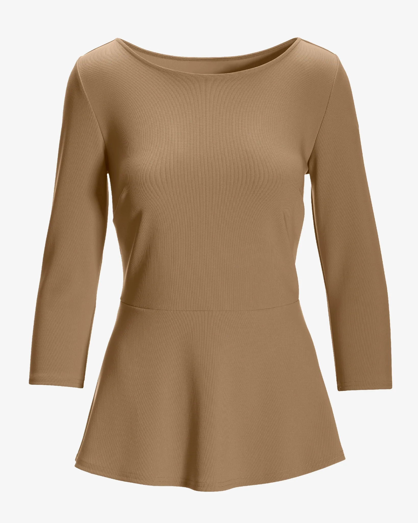 Beyond Travel Ballet Neck Peplum Top Camel - Mycitystee