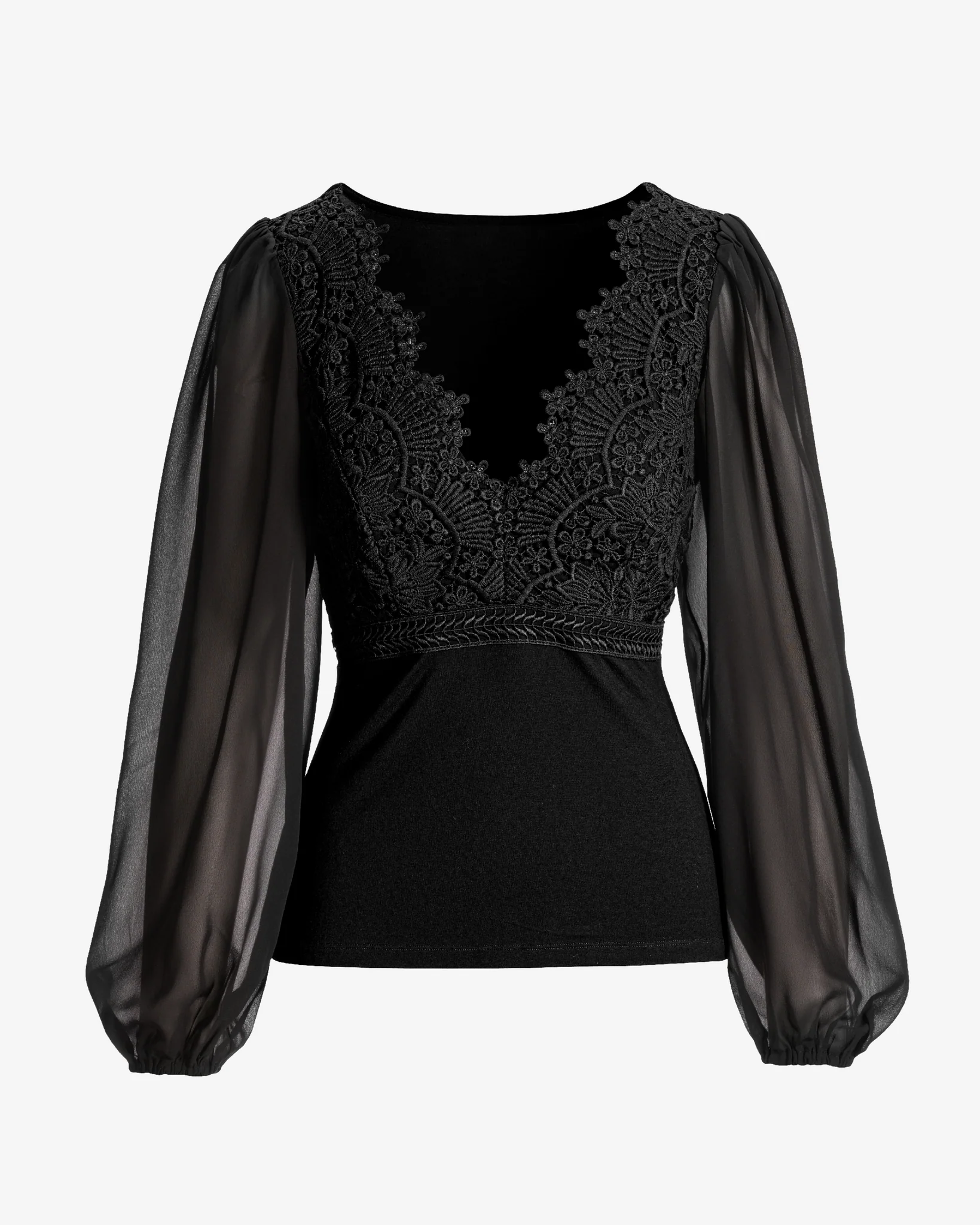 Scallop Lace Long Sleeve Top Proper Black - Mycitystee
