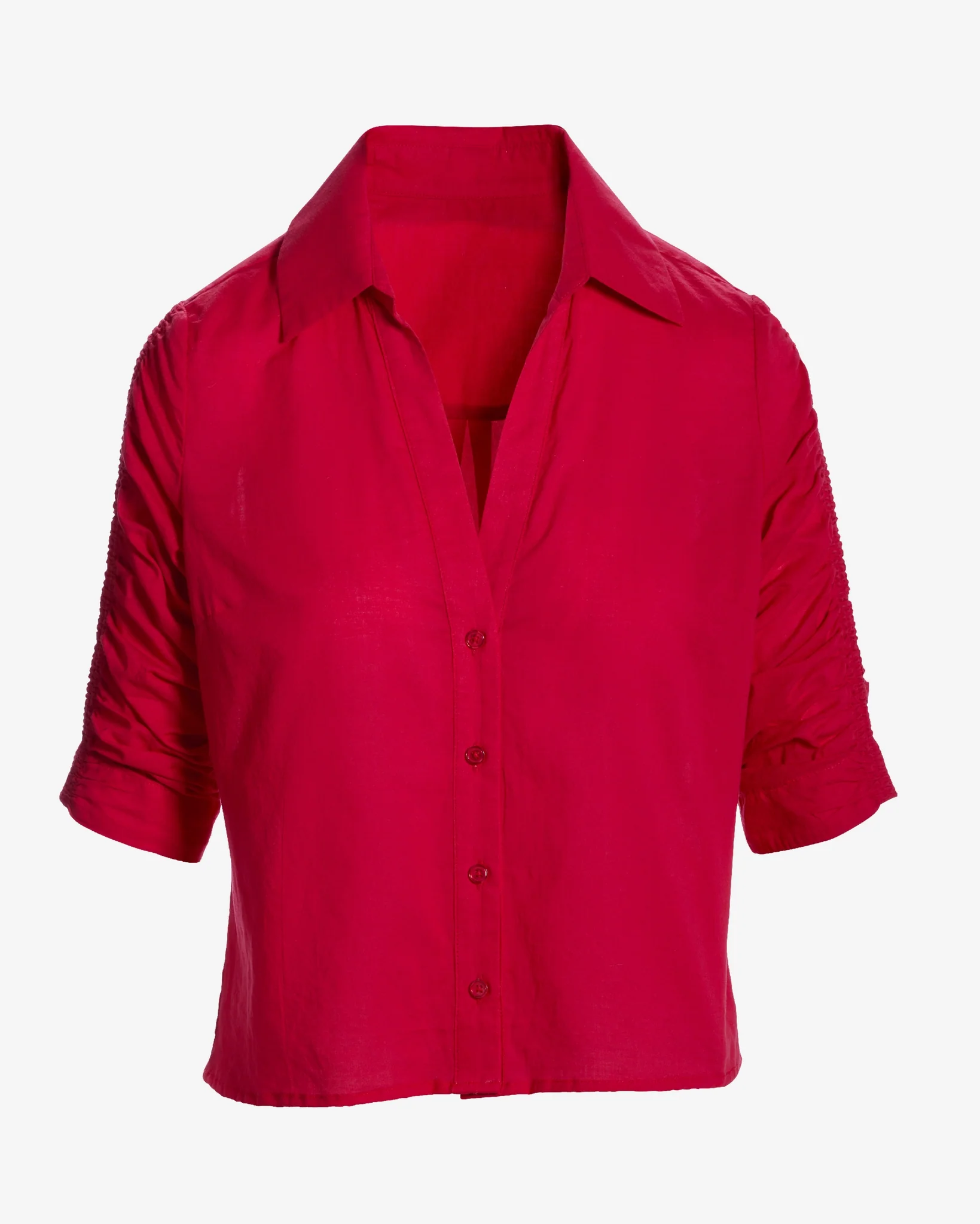 Ruched Sleeve Button Up Shirt True Red - Mycitystee