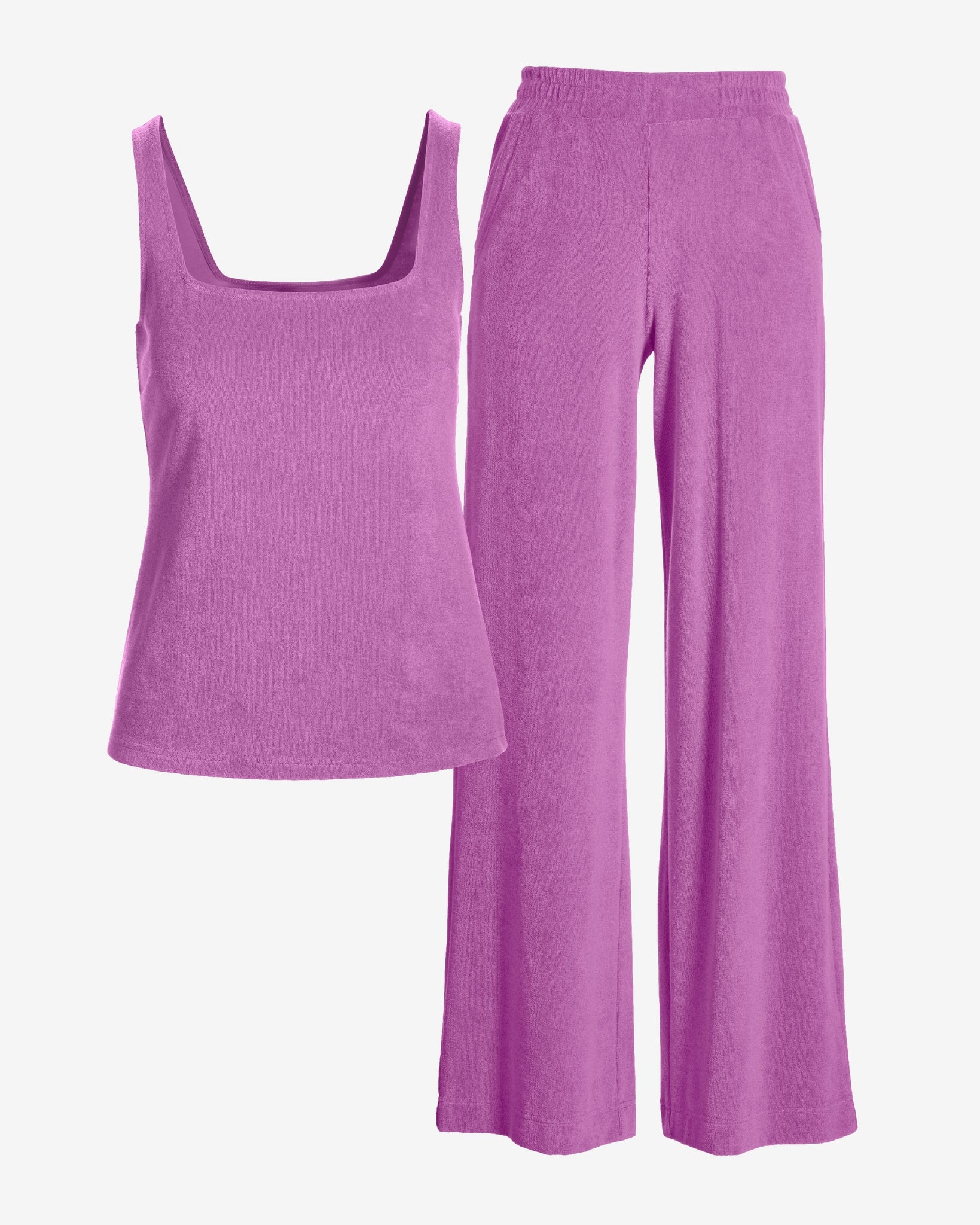 Beach Terry Square Neck and Wide Leg Pant Set Bodacious - Mycitystee