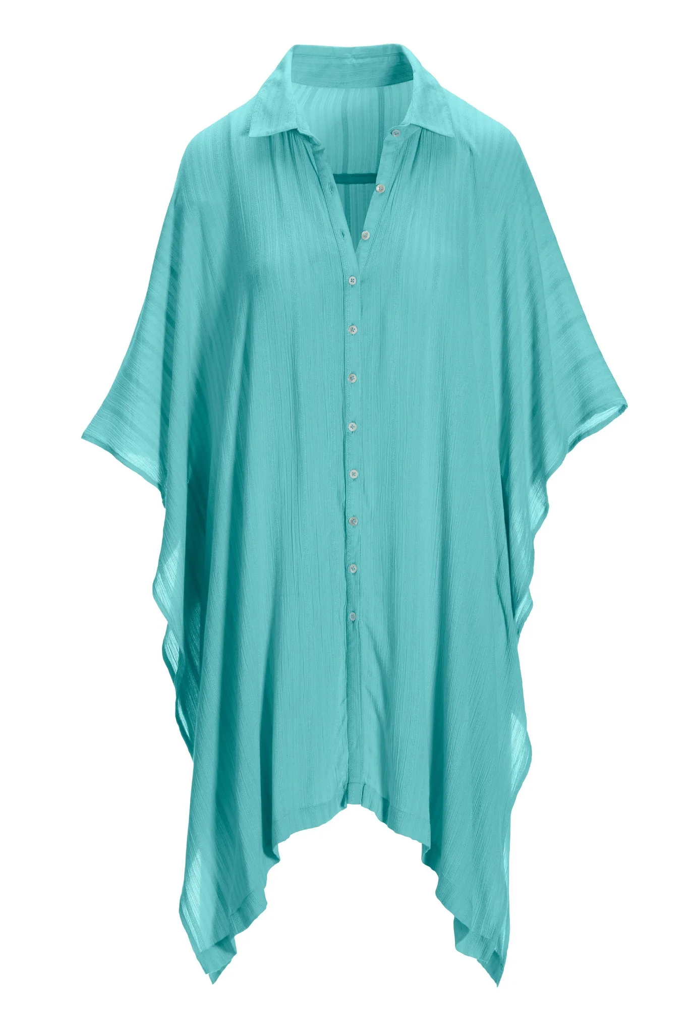 Tie Front Versatile Shirt and Cover-Up Fountain Blue - Mycitystee