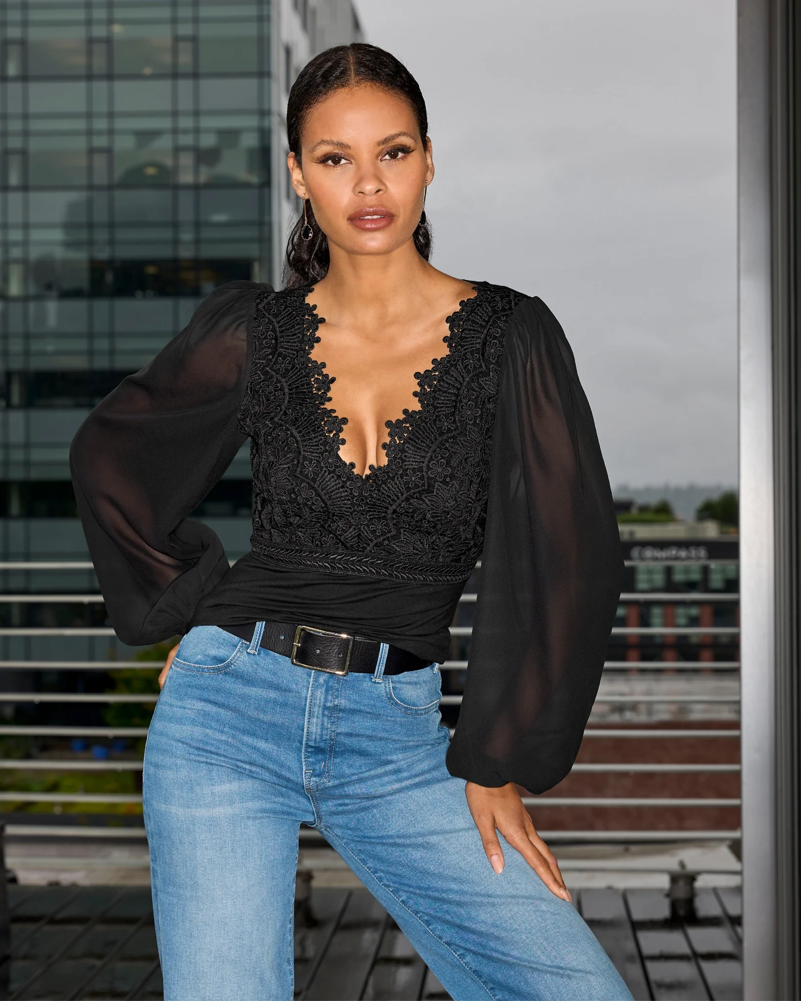Scallop Lace Long Sleeve Top Proper Black - Mycitystee