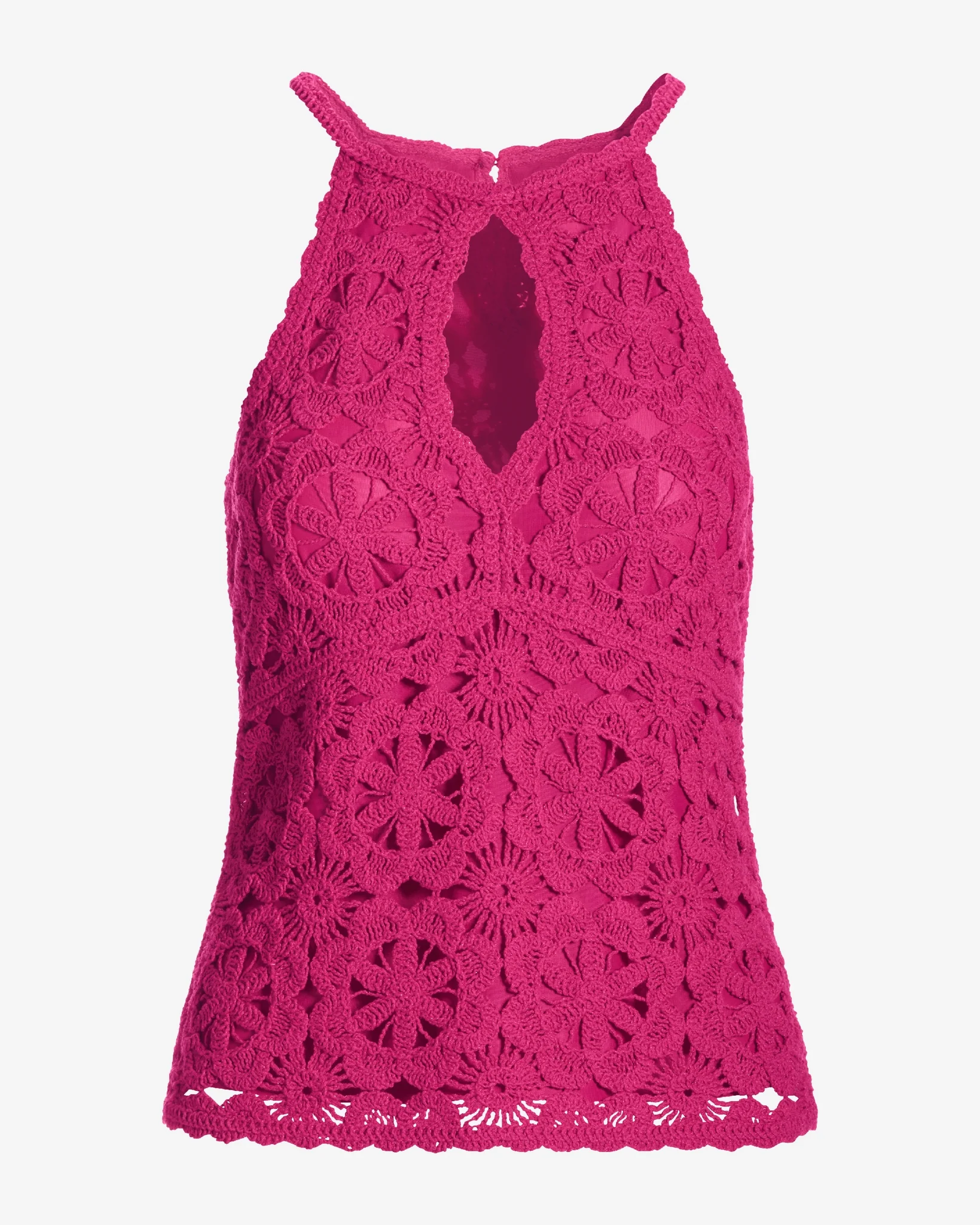 Crochet Keyhole High Neck Sweater Tank Raspberry Rose - Mycitystee
