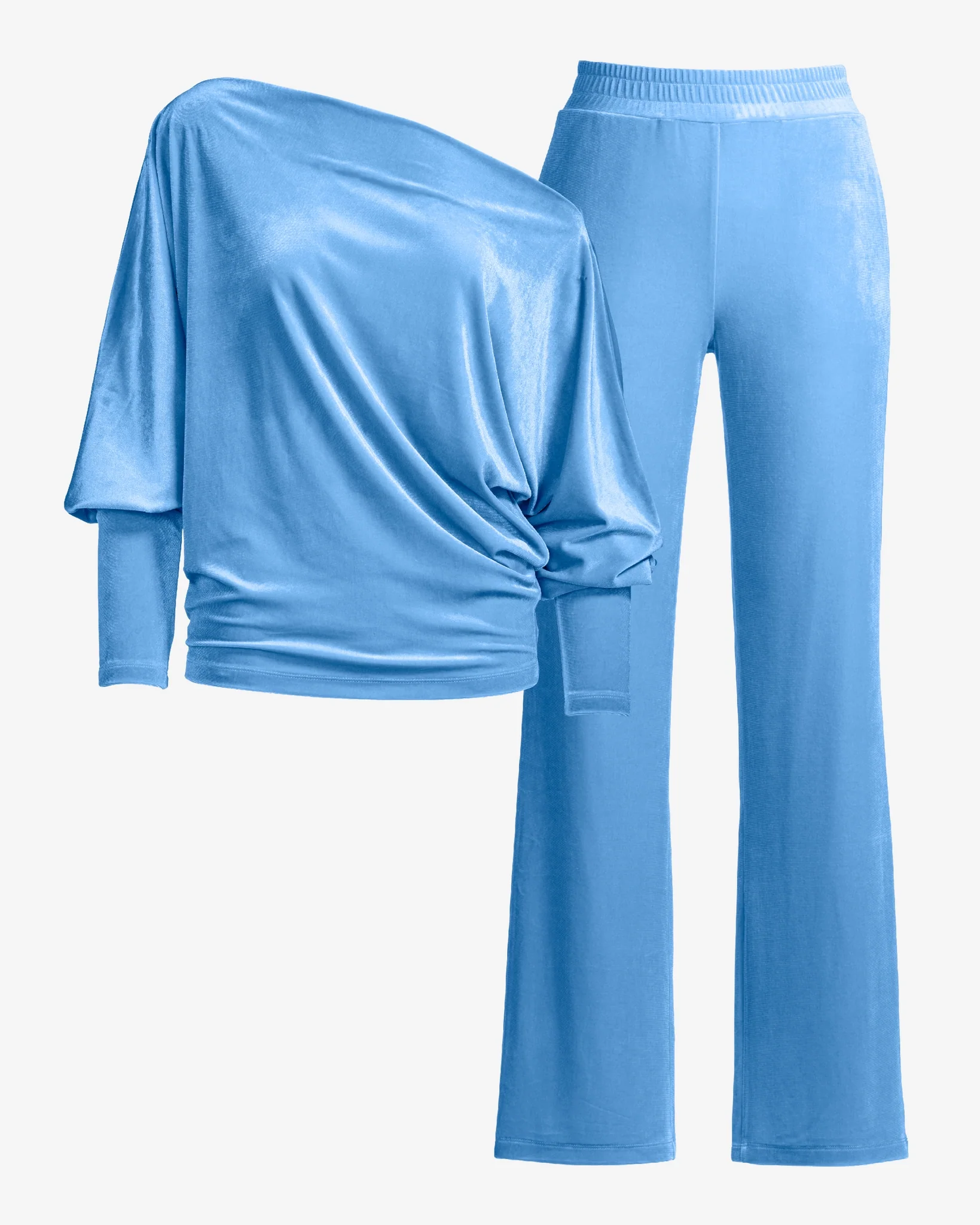 Chic Velour Slouchy and Wide Leg Lounge Set Light Blue - Mycitystee