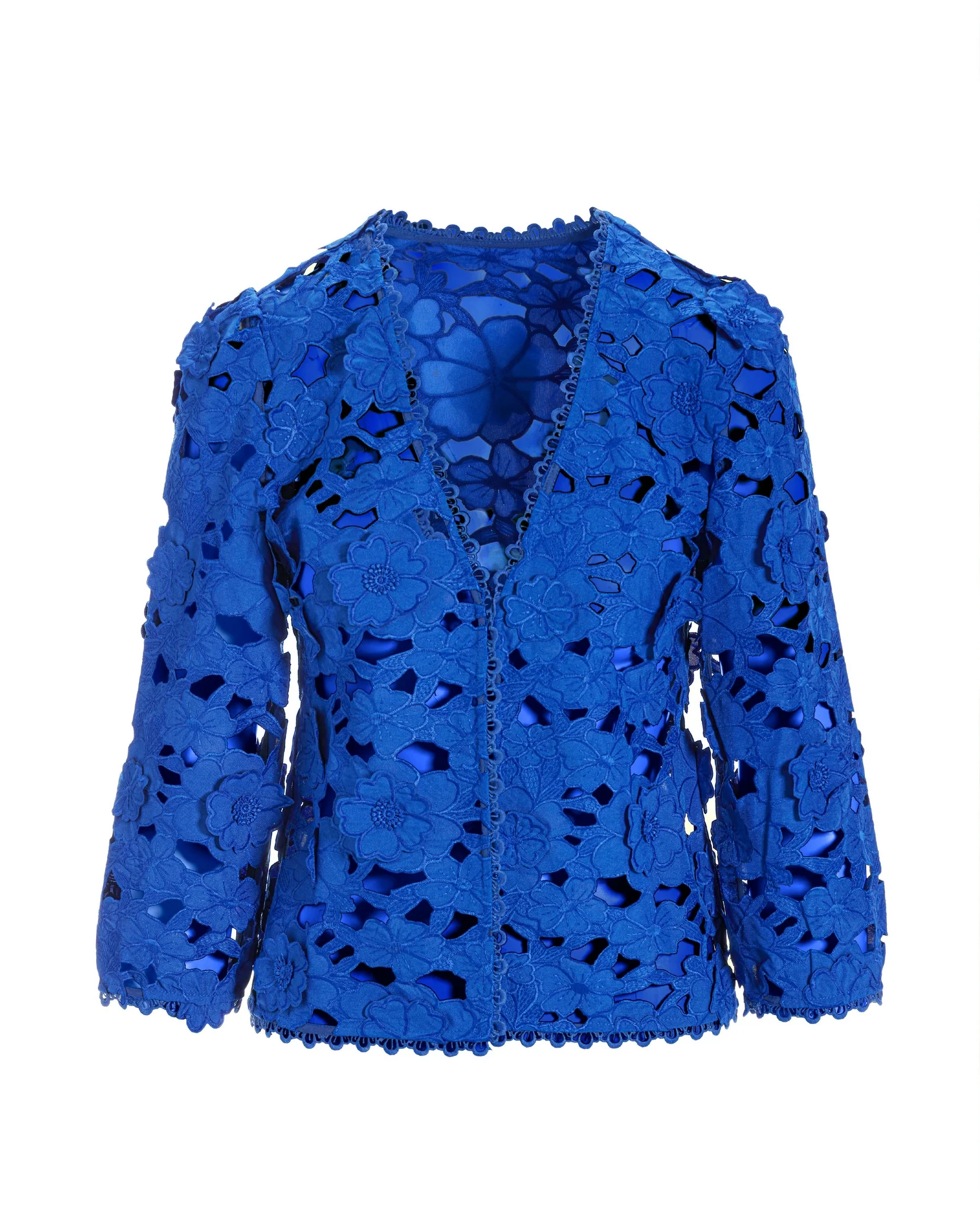3D floral lace three-quarter sleeve jacket Princess Blue - Mycitystee