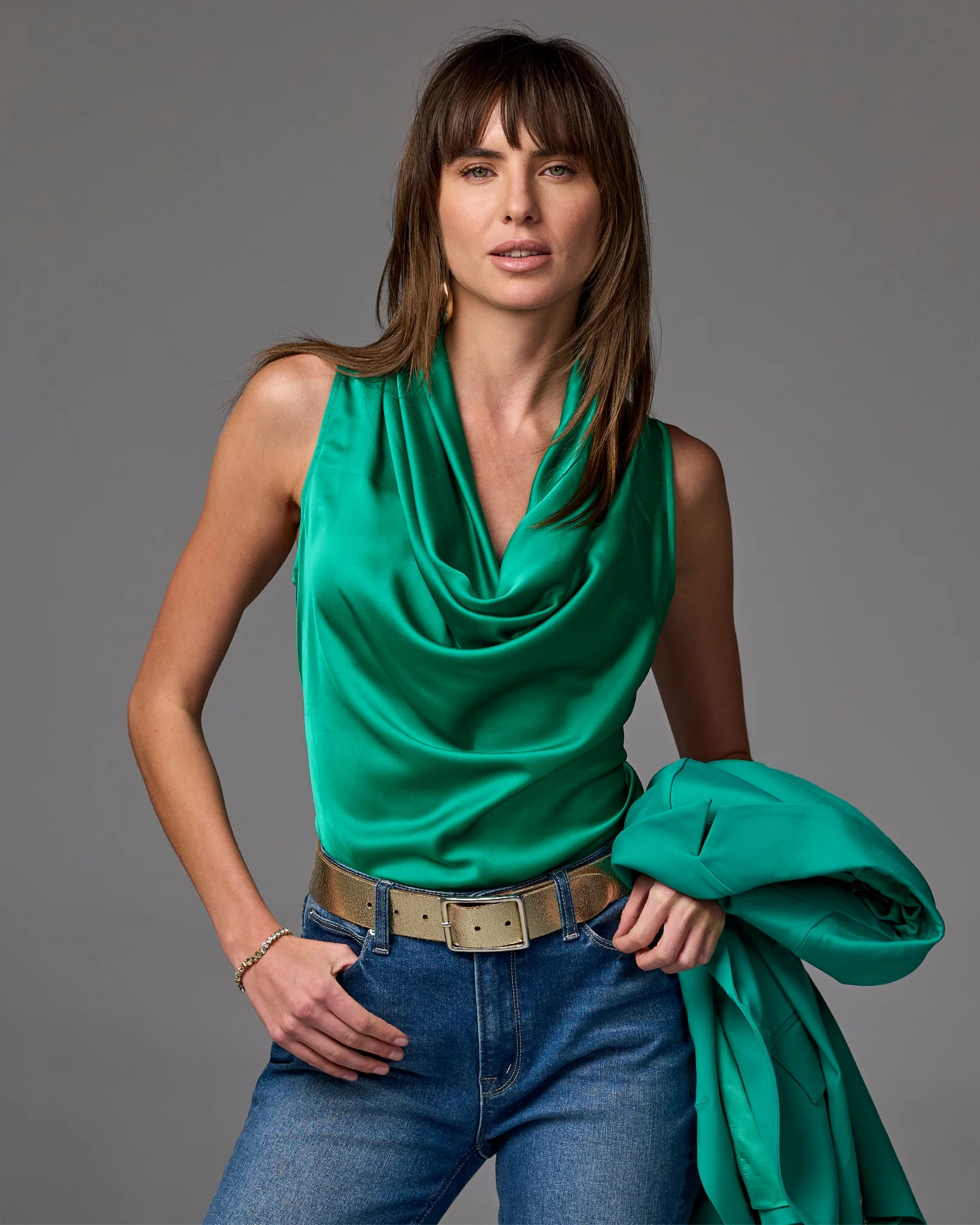 Marilyn Cowl-Neck Charmeuse Blouse Parakeet - Mycitystee