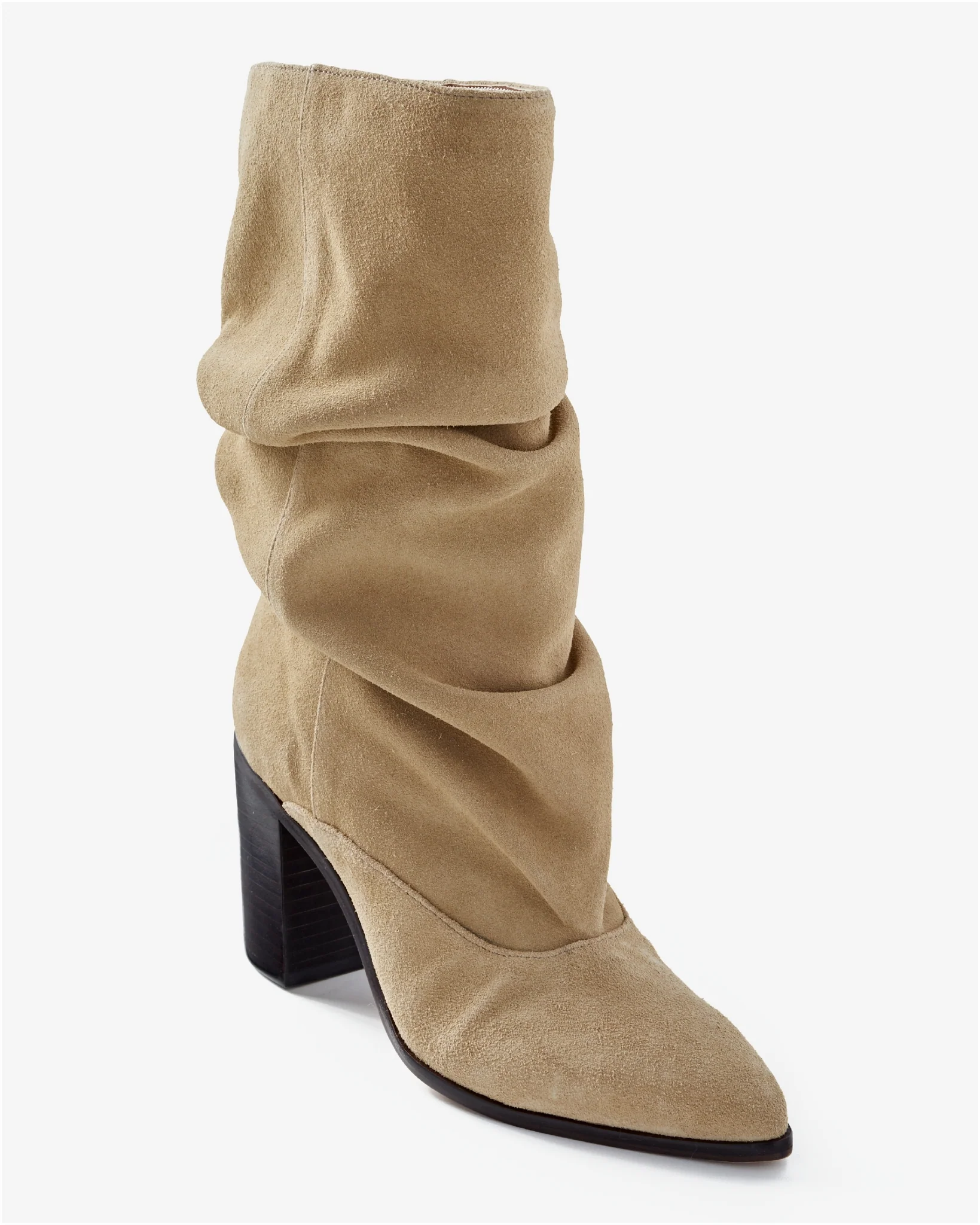 Suede Block Heel Slouchy Bootie Dark Taupe - Mycitystee