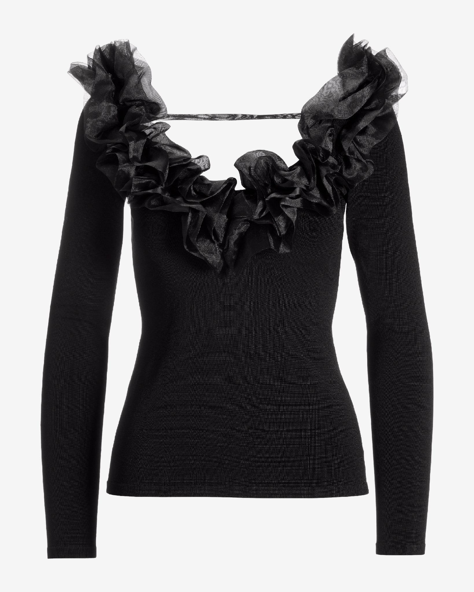 Organza Ruffle V Neck Sweater Black - Mycitystee