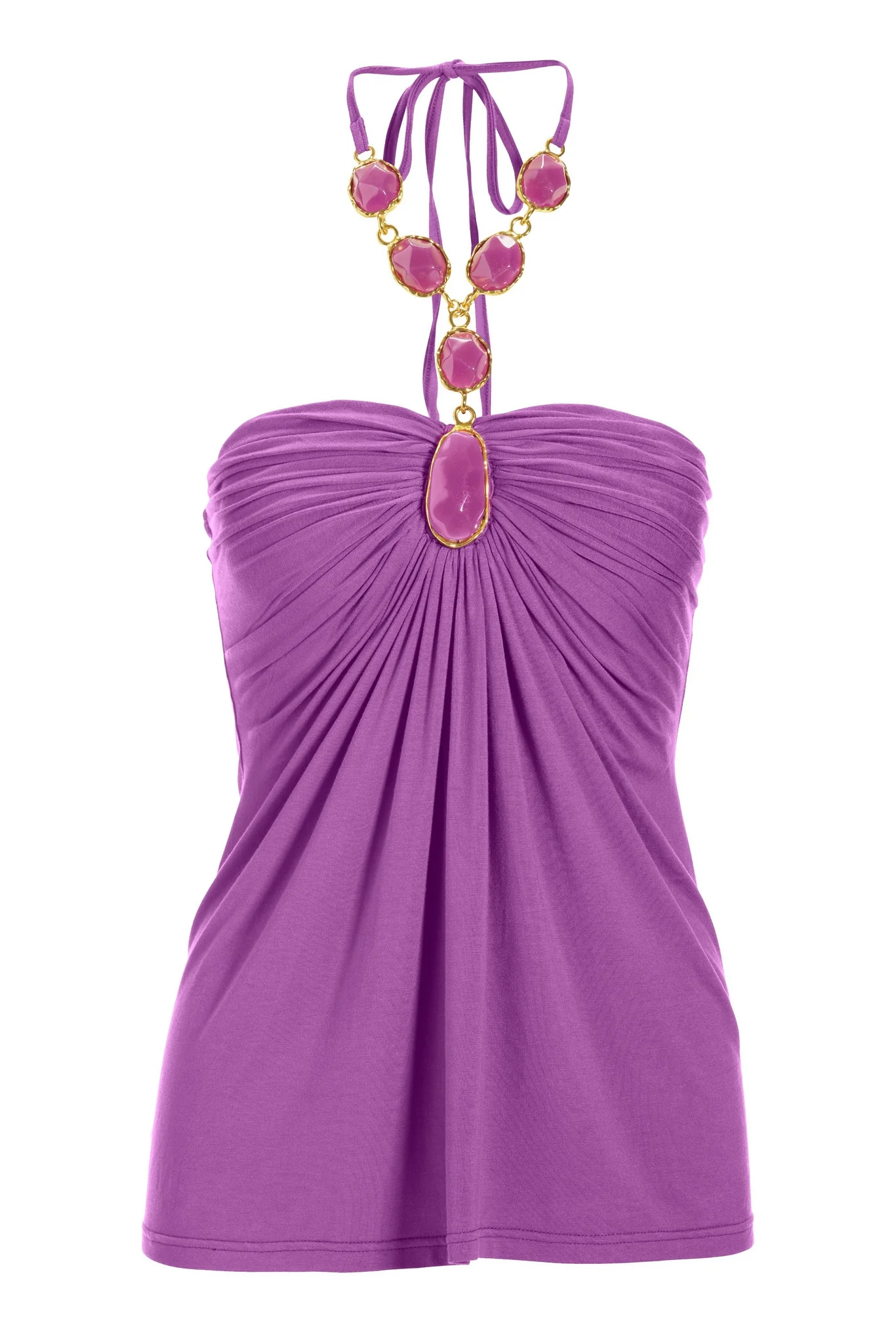 Embellished Trim Ruched Halter Iris Orchid - Mycitystee