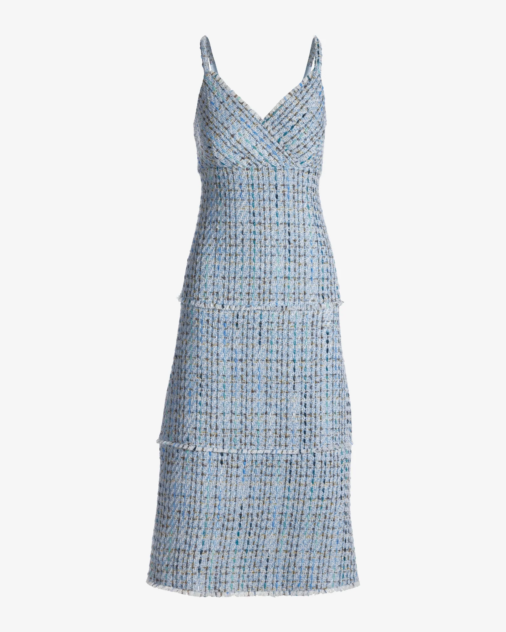 Chic Tweed Midi Dress Light Blue Multi - Mycitystee
