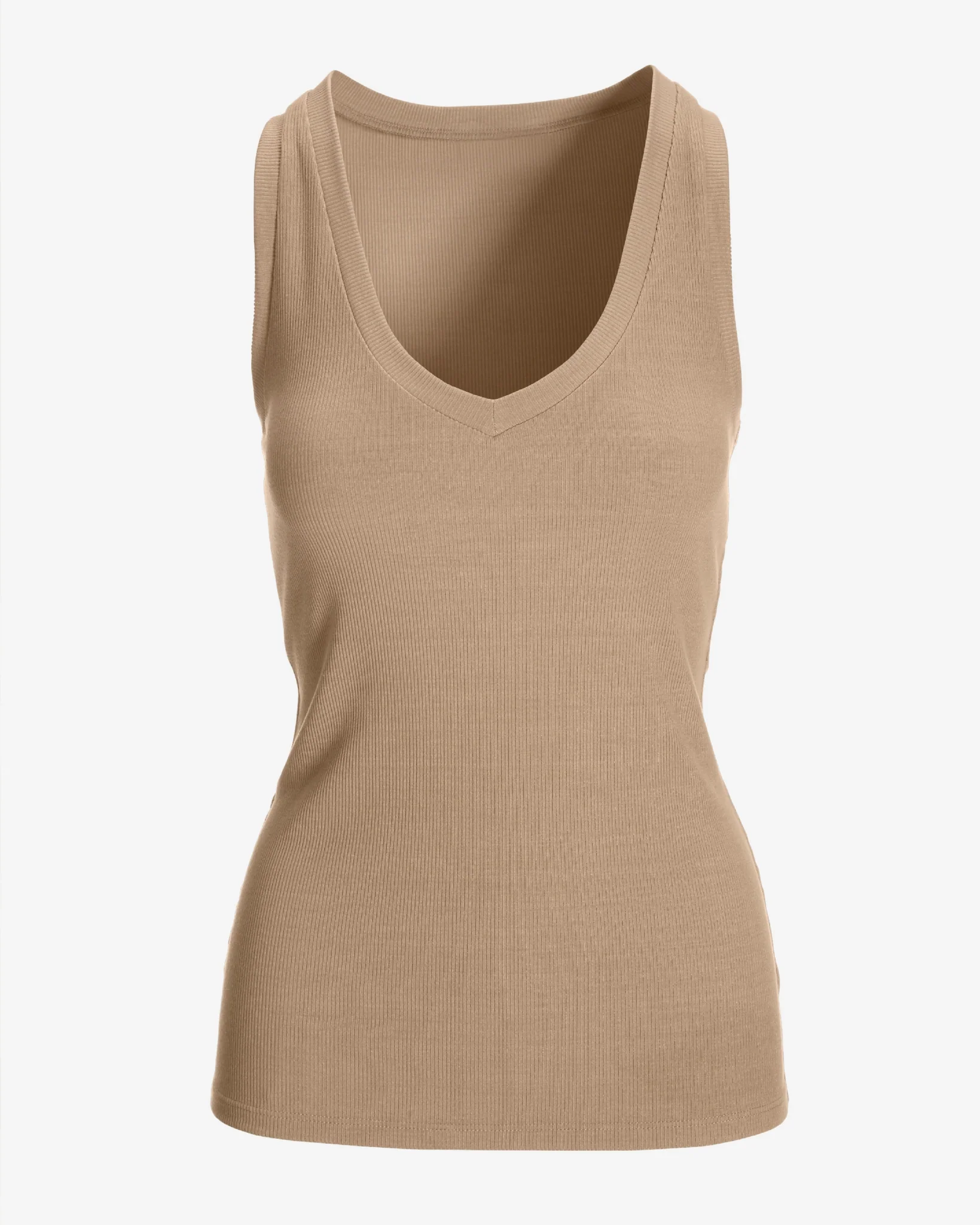 So Essential Ribbed V Neck Tank Sesame - Mycitystee