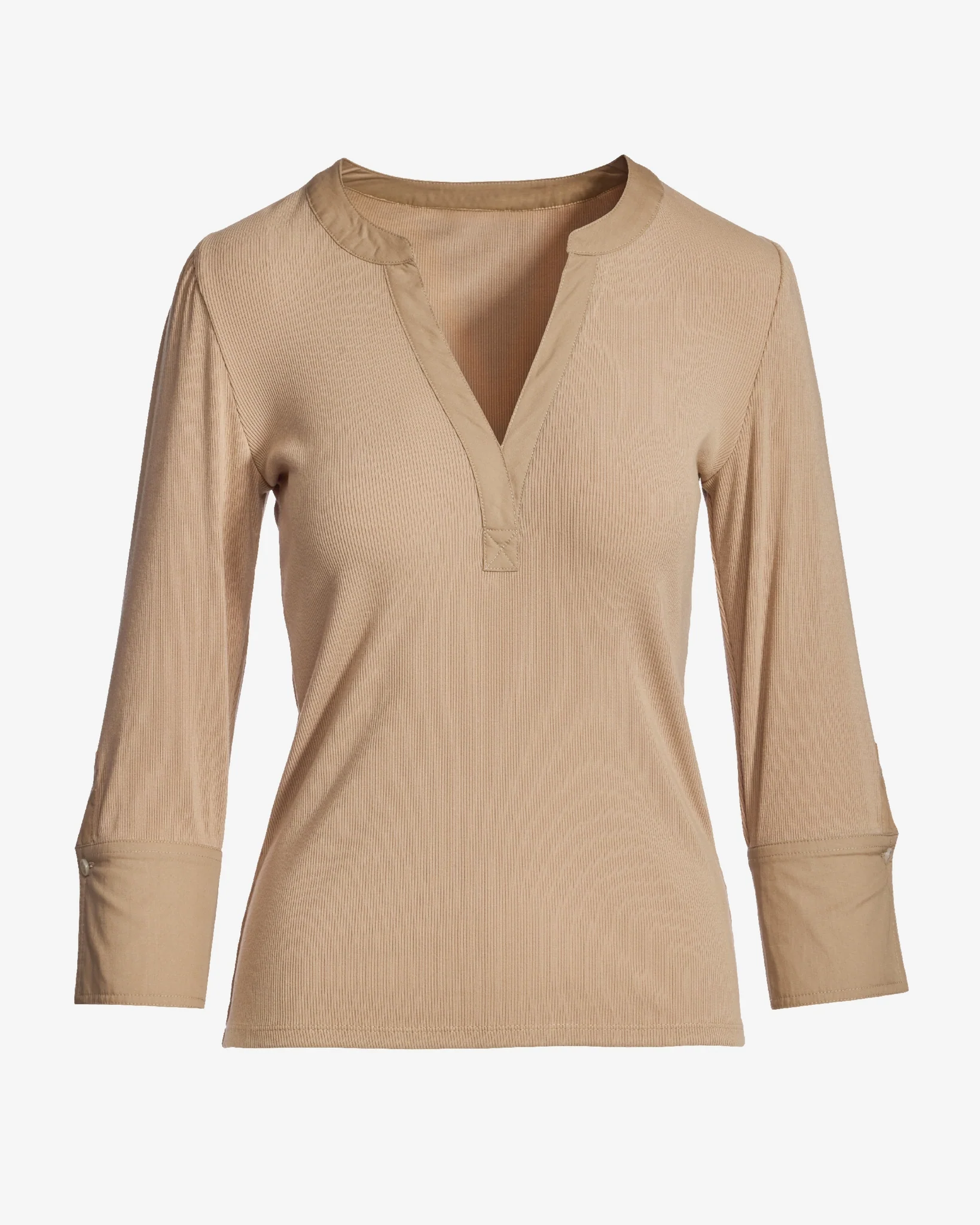 So Essential Mixed Media Notch Collar Knit Top Sesame - Mycitystee