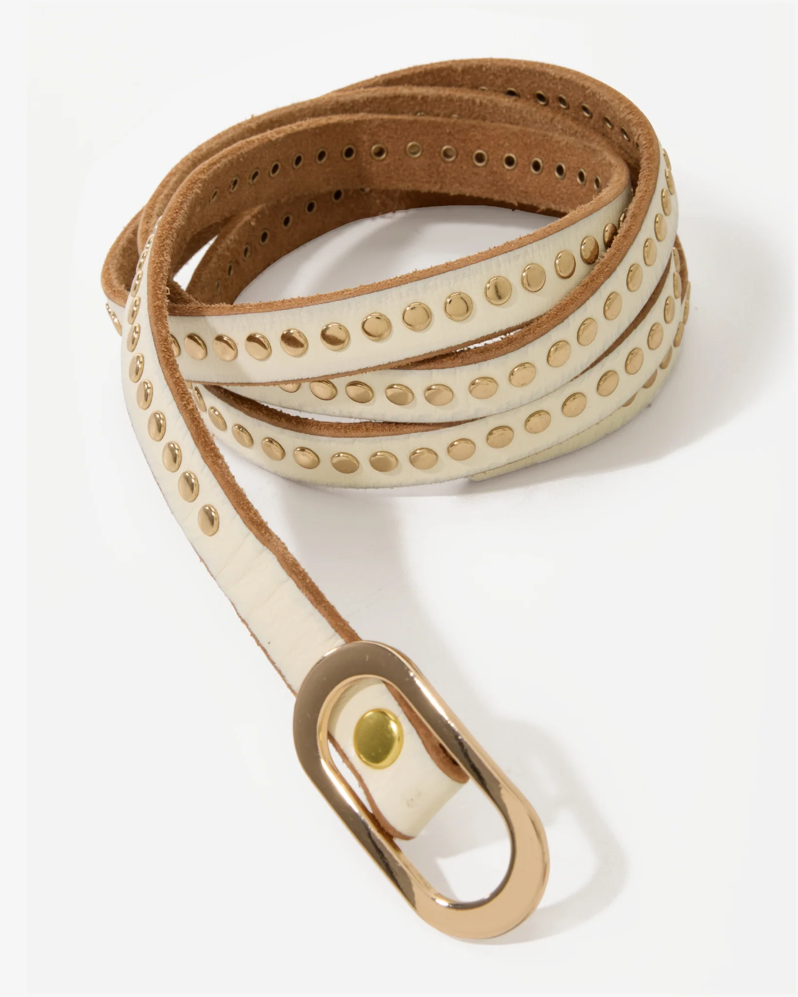 Skinny Studded Buckle Belt Off White - Mycitystee