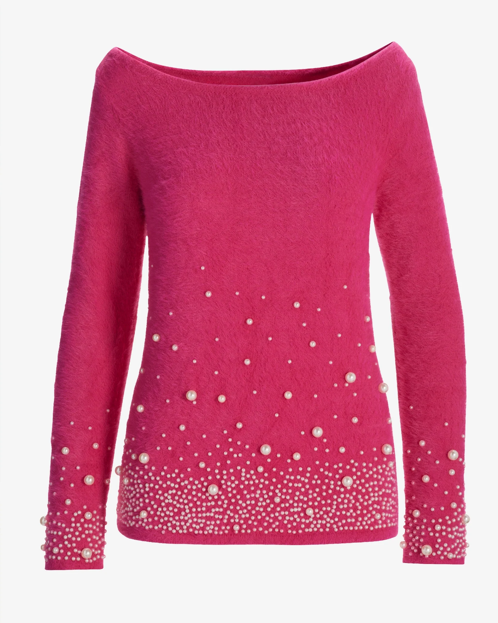 Plush Pearl Embellished Boatneck Sweater Cabaret Pink - Mycitystee