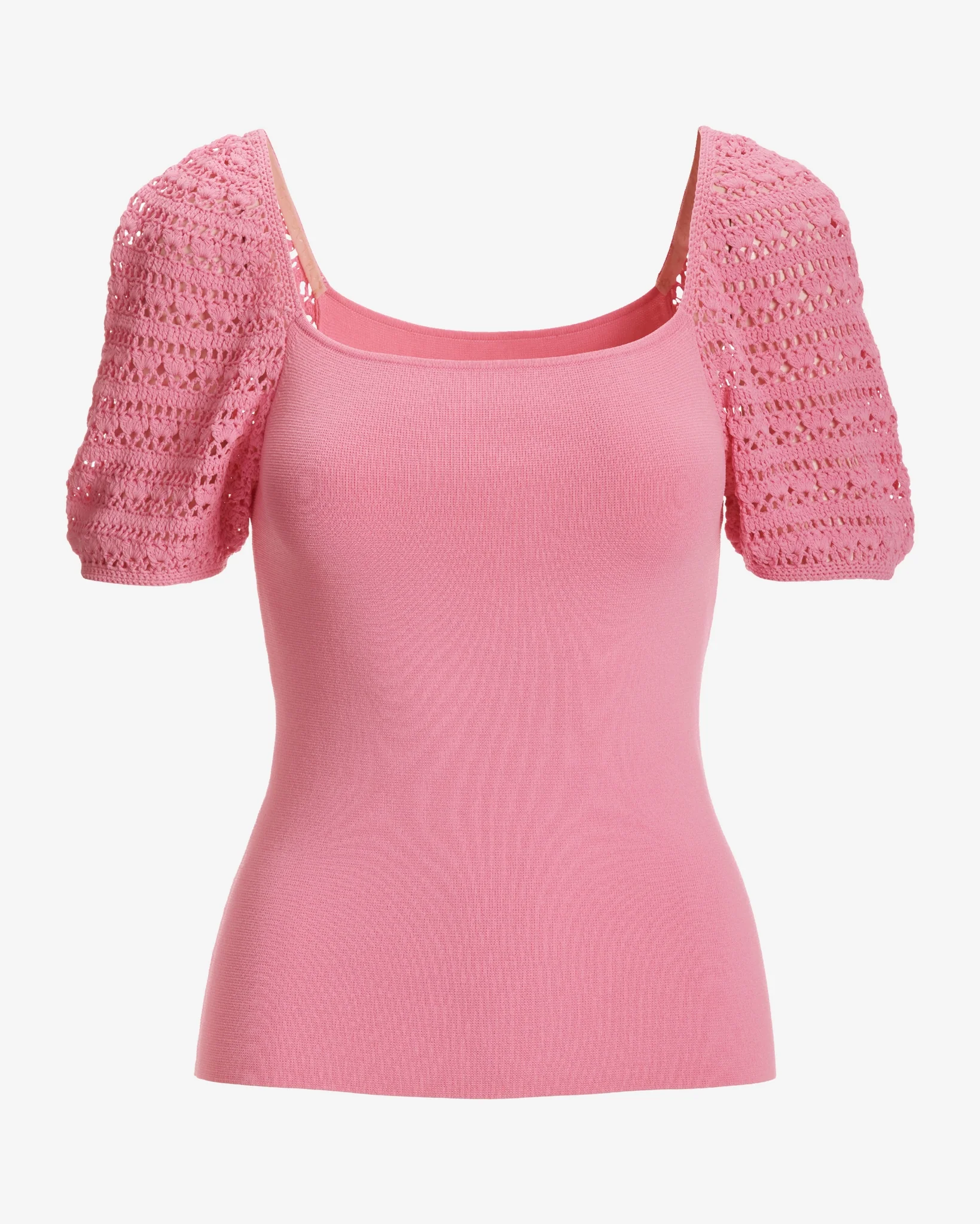 Crochet Puff Sleeve Square Neck Aurora Pink - Mycitystee