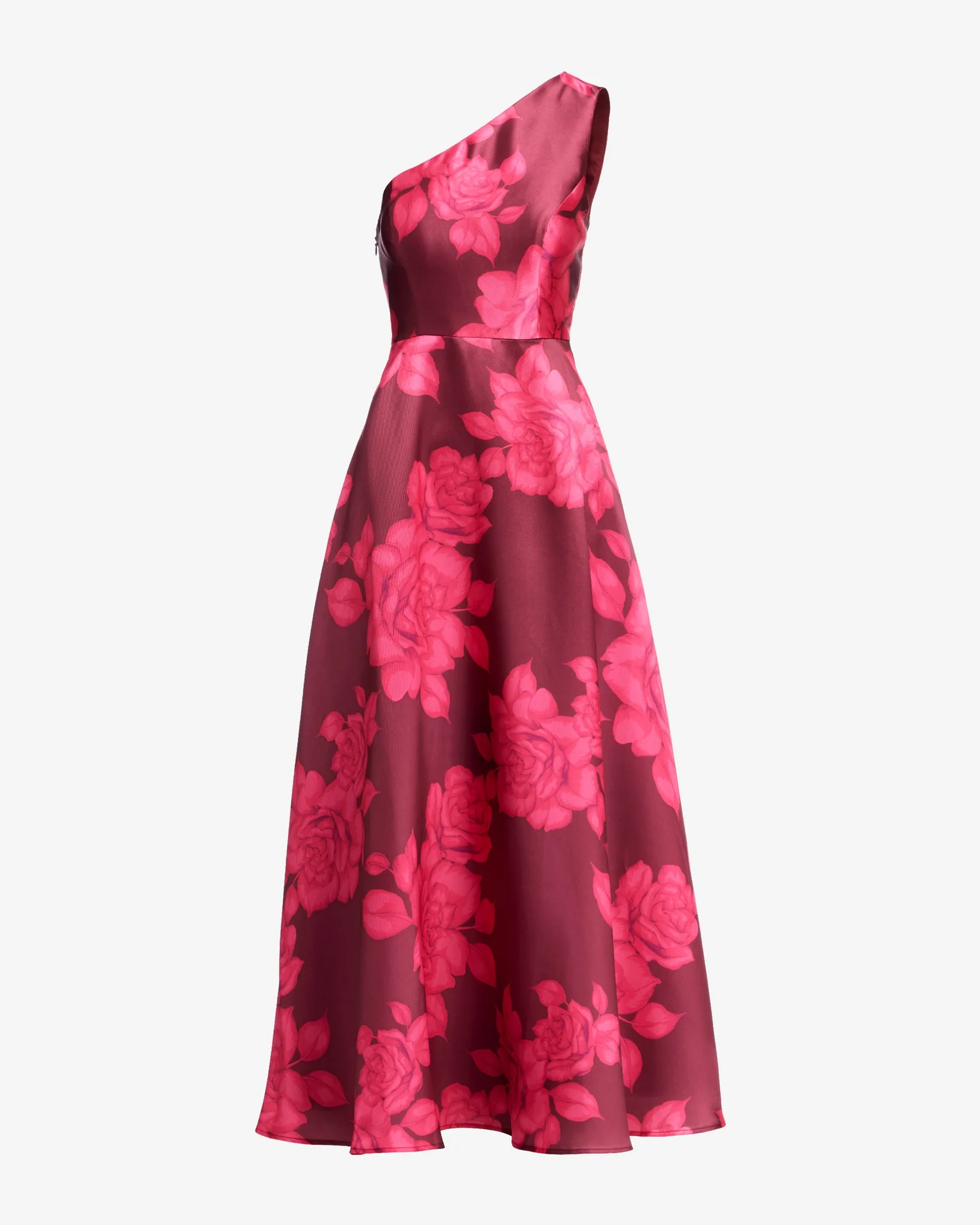 One Shoulder Rose Print Gown Pink Multi - Mycitystee