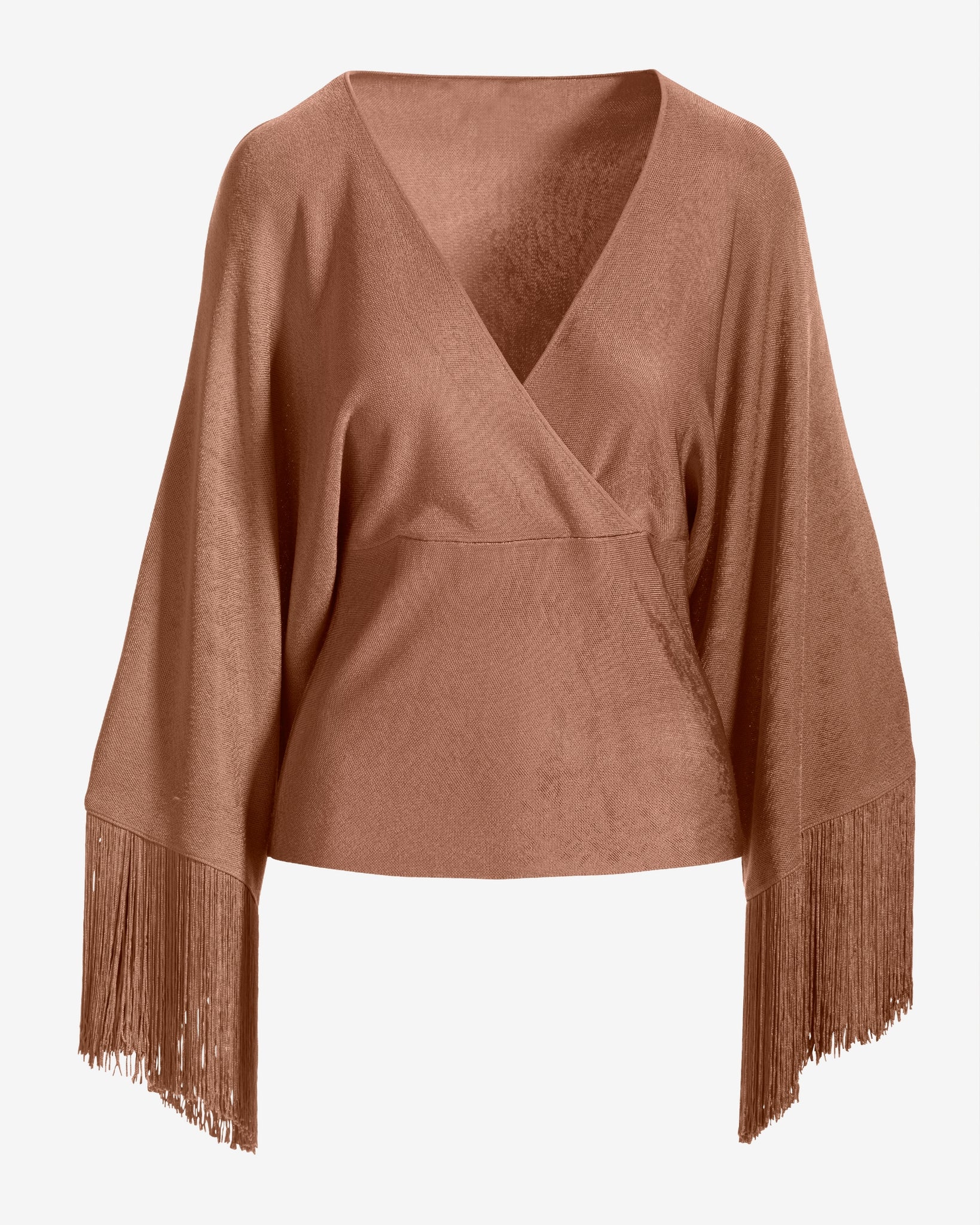 Surplice V-Neck Sleeve Fringe Sweater Top Camel - Mycitystee