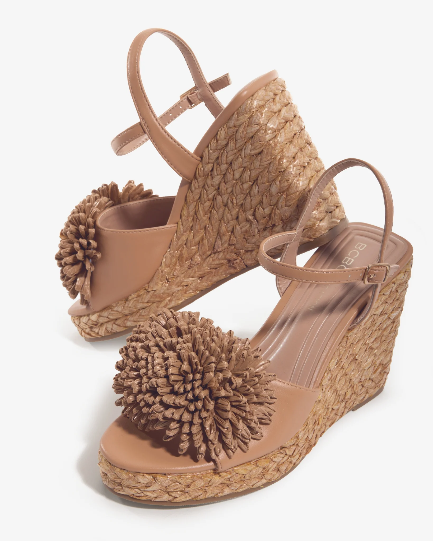 3D Raffia Flower Wedge Fawn - Mycitystee