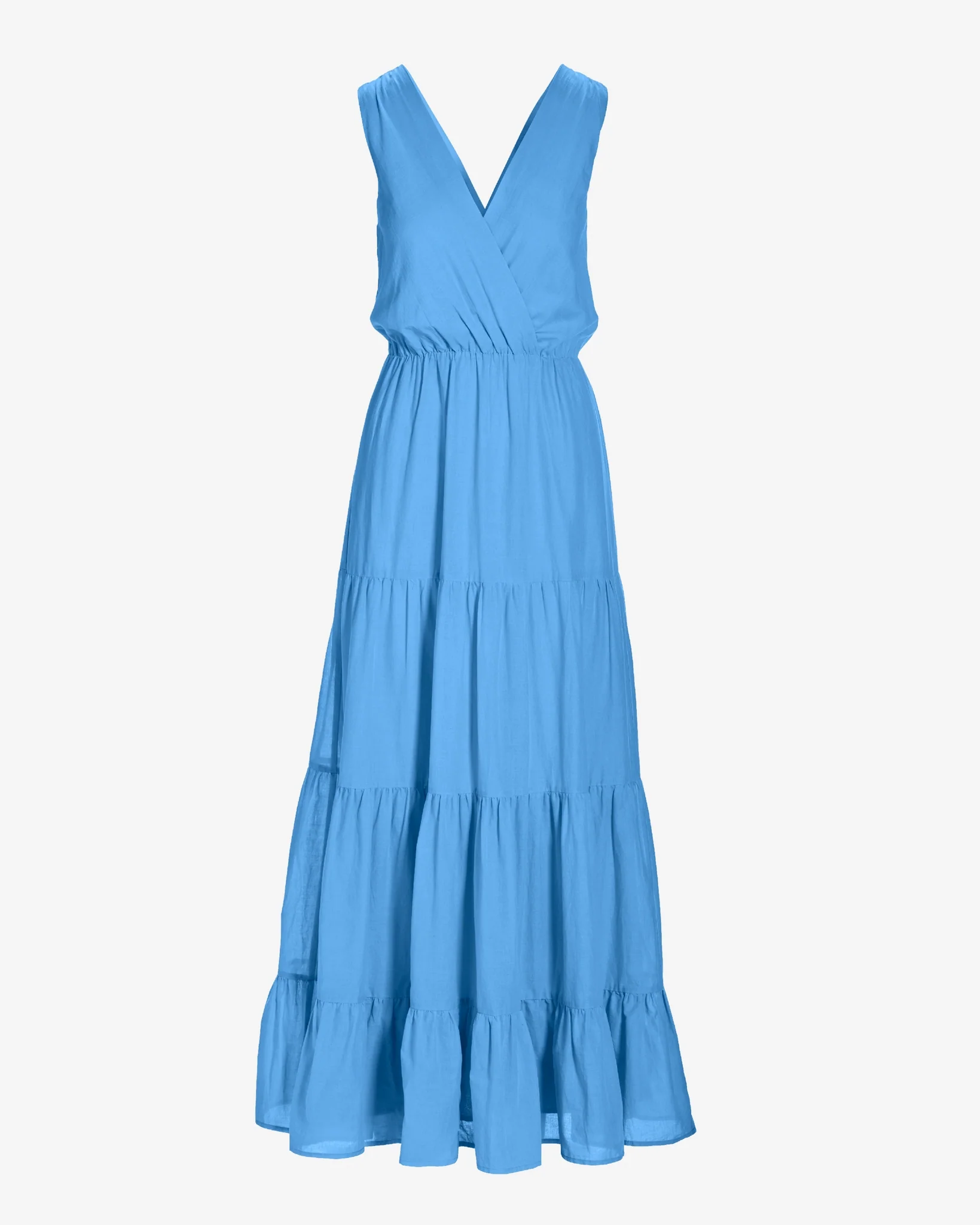 Surplice Tiered Cotton Maxi Dress Sky Blue - Mycitystee