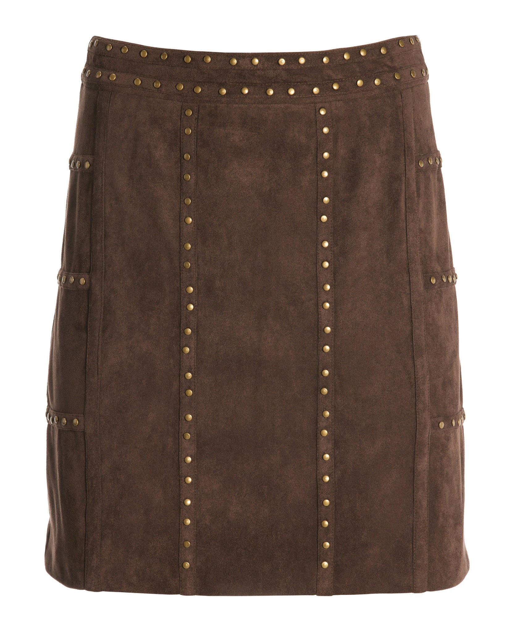 Faux Suede Studded Mini Skirt Brown/Brass - Mycitystee