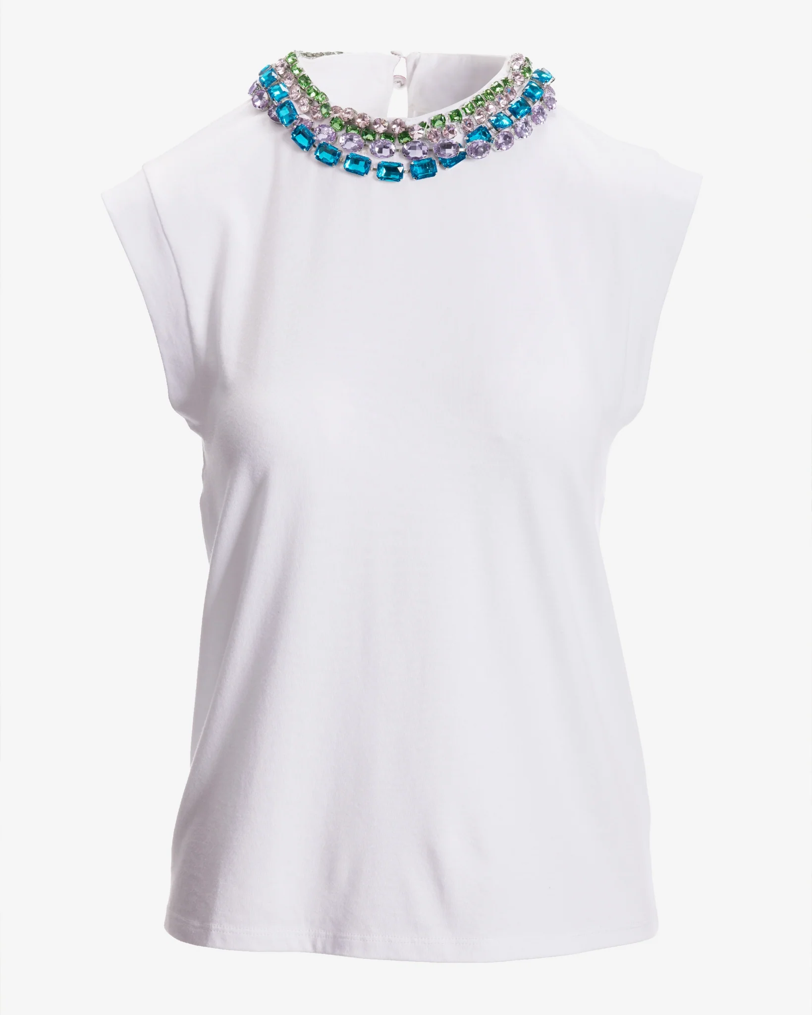 Jeweled Collared Neck T Shirt White - Mycitystee