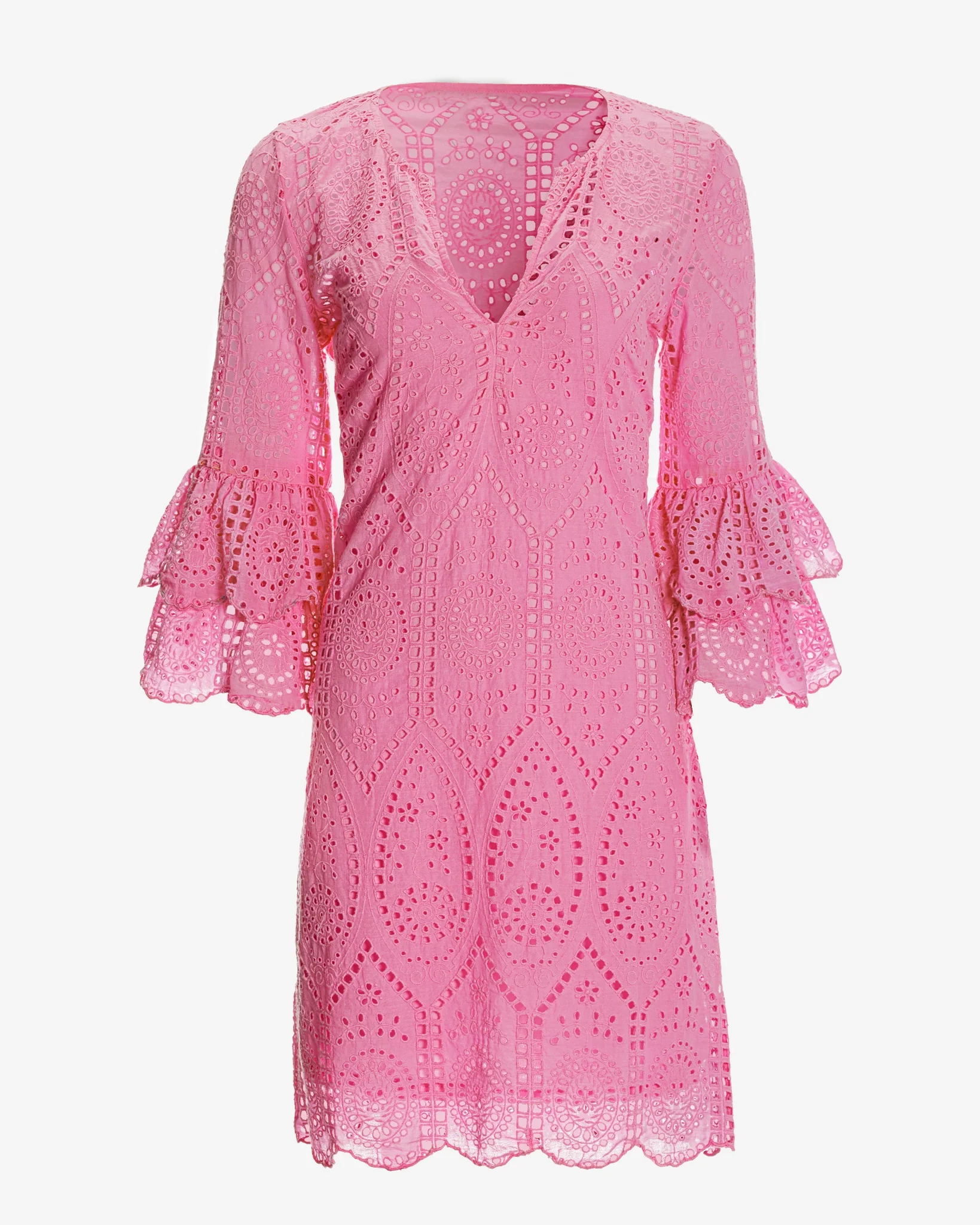 Eyelet Tiered Sleeve Tunic Dress Begonia Pink - Mycitystee