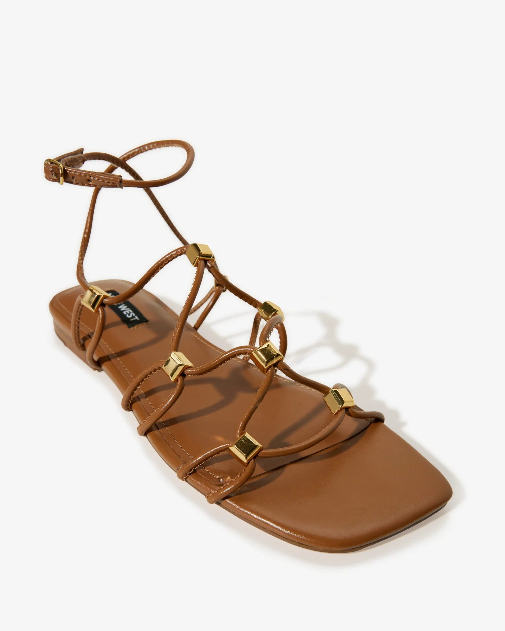 Lace-Up Flat Studded Sandal Cognac - Mycitystee