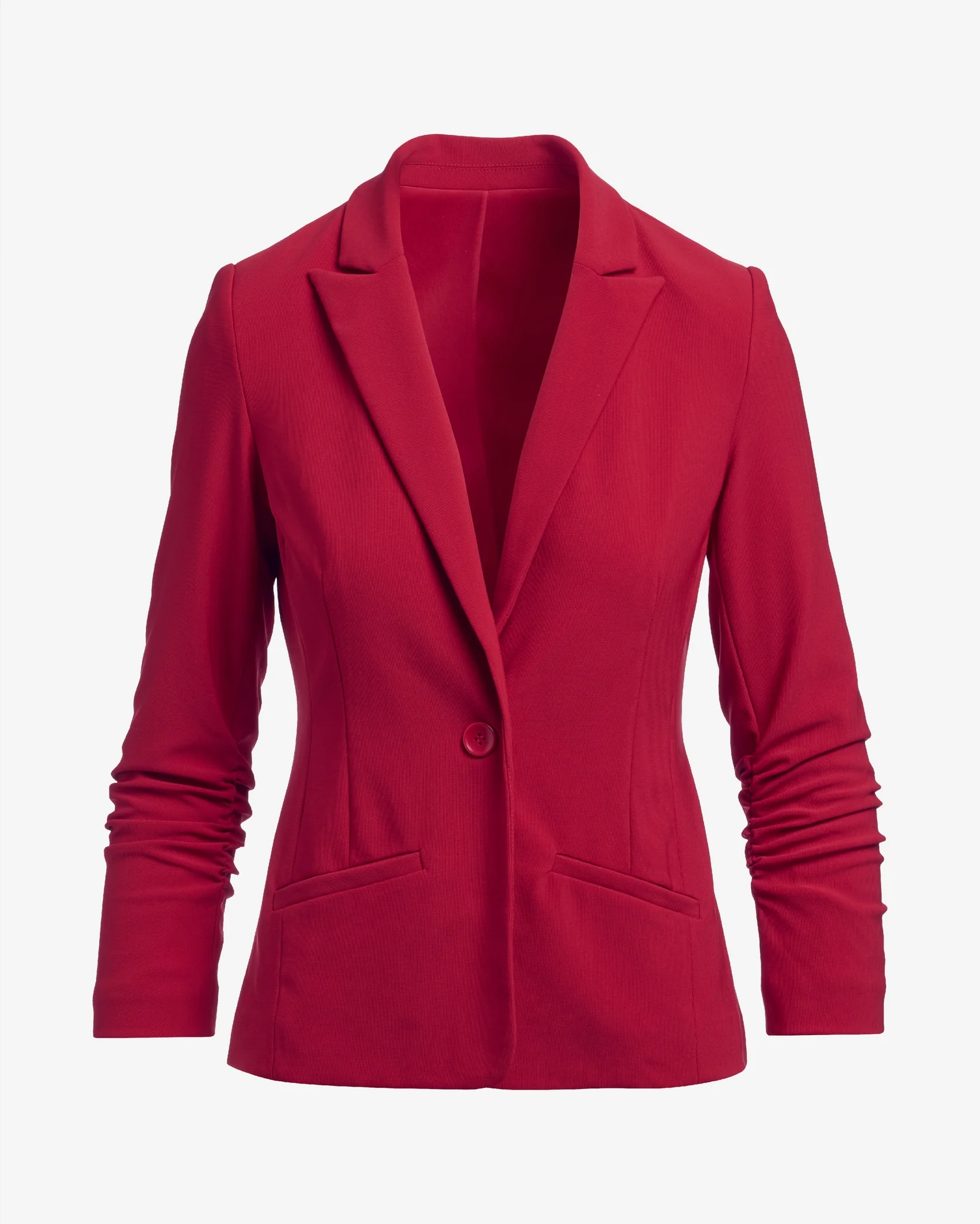 Beyond Travel Short Ruched Sleeve Blazer Tango Red - Mycitystee