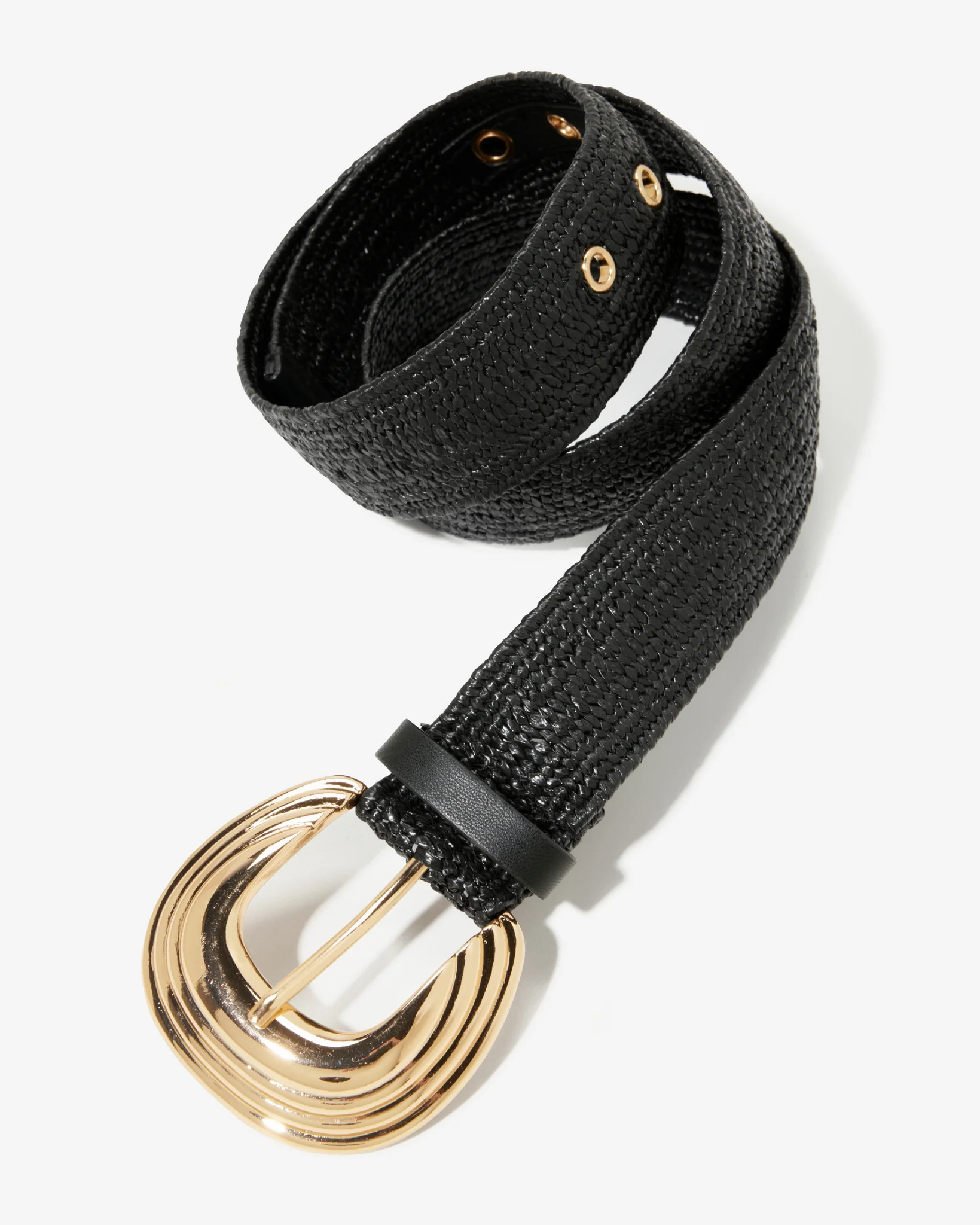Raffia Carved Metallic Buckle Belt Black - Mycitystee