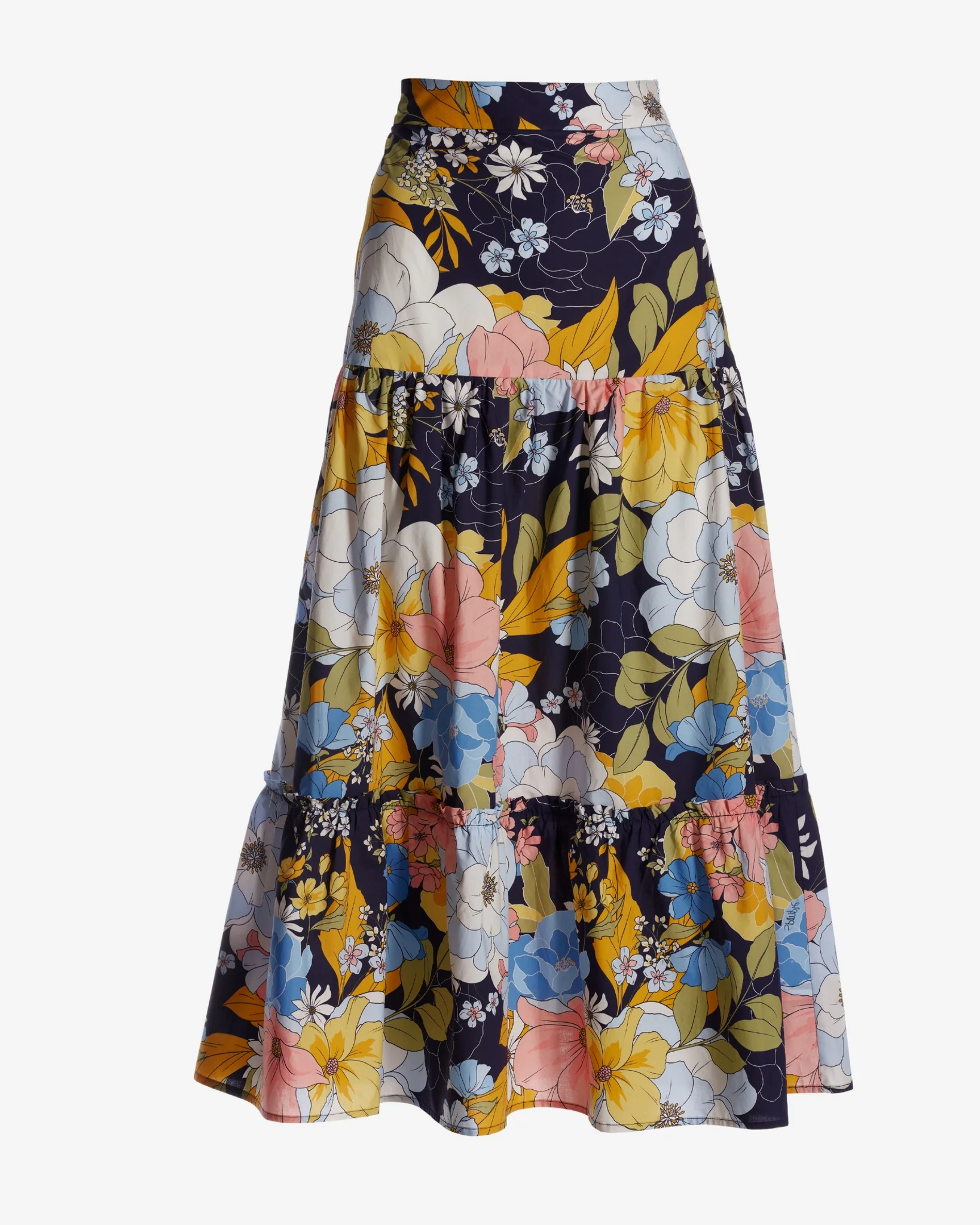 Nantucket Fleurs Print Poplin Midi Skirt Navy - Mycitystee