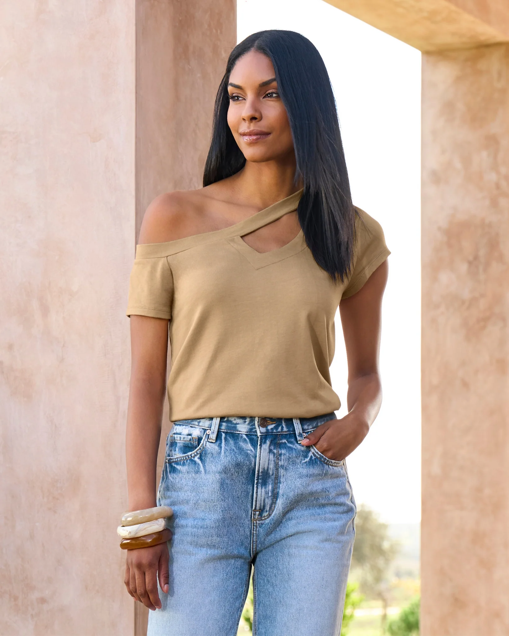 Slouchy Cut Out Knit Top Sesame - Mycitystee